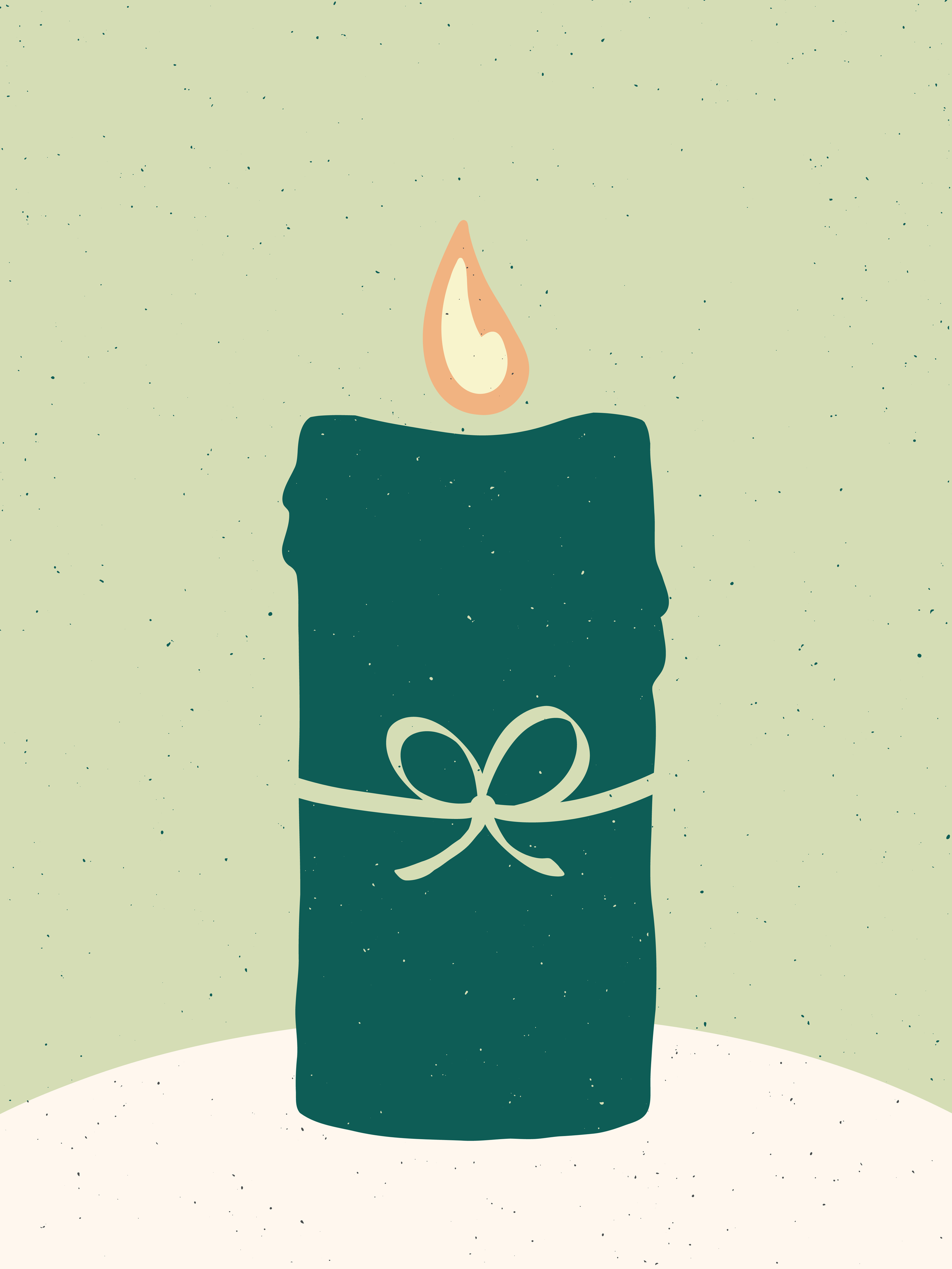 A simple illustration of a birthday or celebration candle with a flame, decorated with a ribbon tied in a bow.
