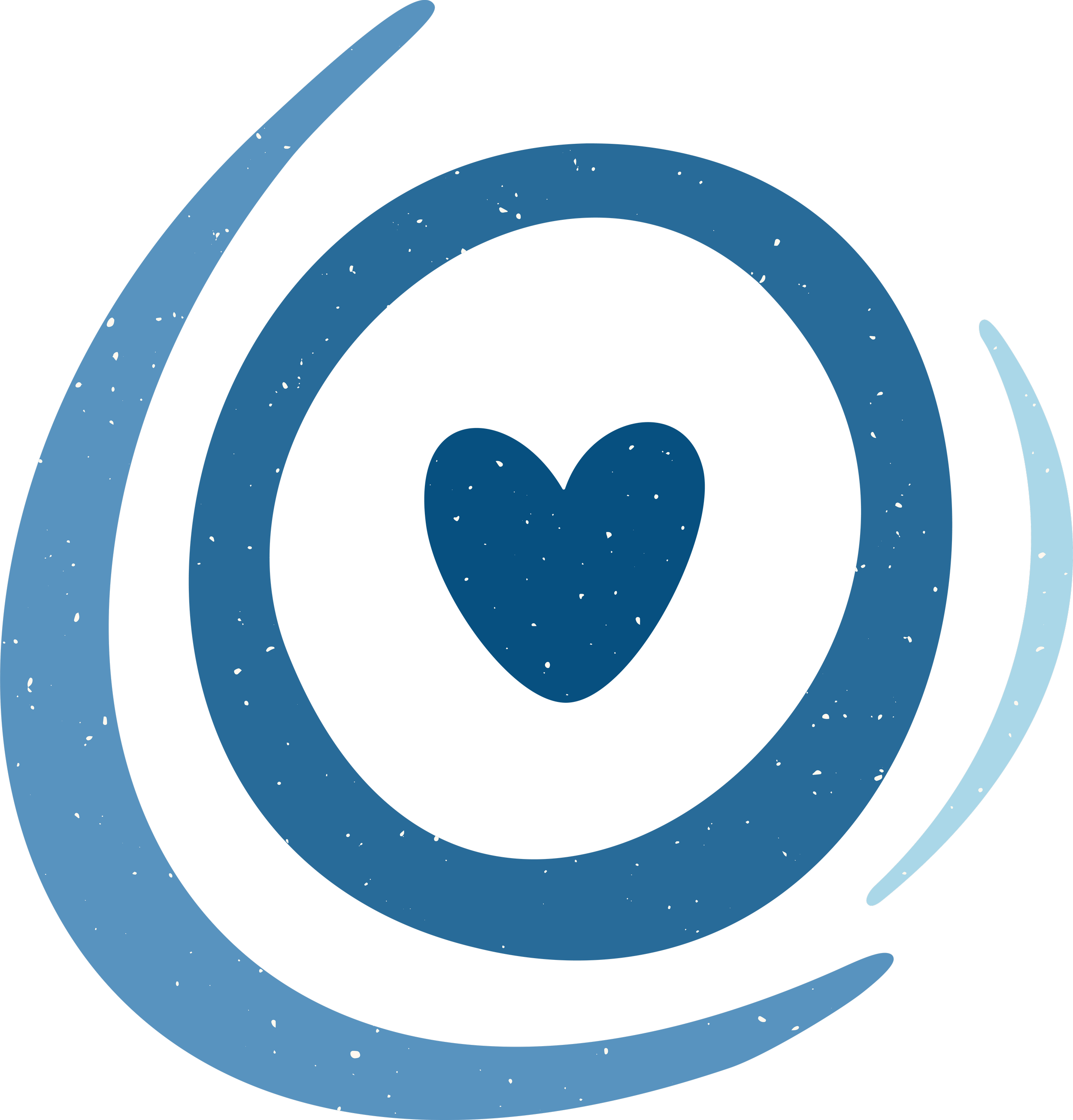 Stylized blue heart with circular lines surrounding it on a black background.
