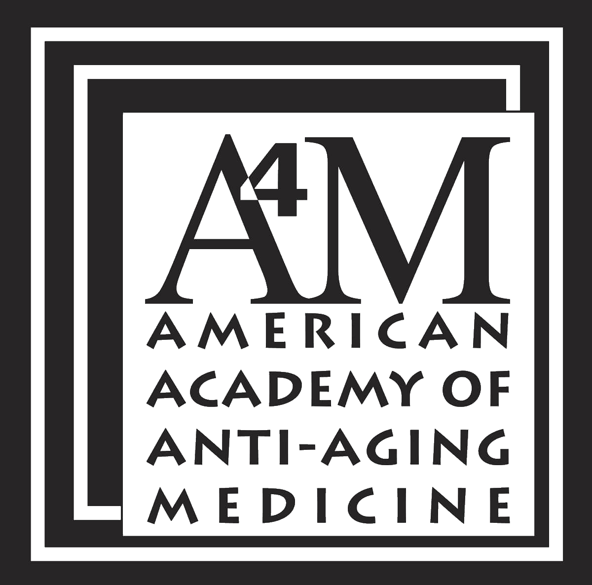 Logo of the American Academy of Anti-Aging Medicine featuring a stylized 'A4M' with supporting text.