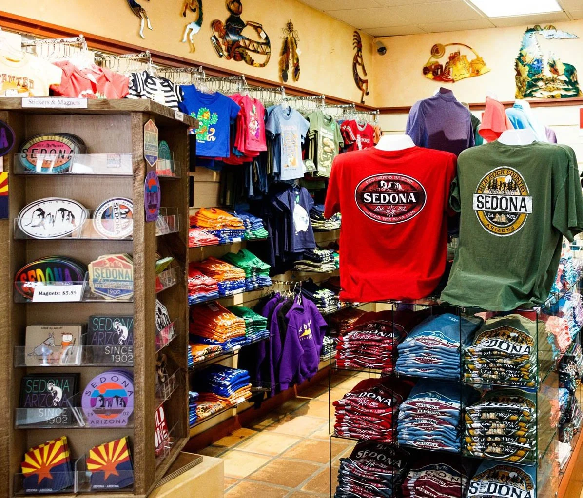 Souvenir T-shirts on display in a shop in the Sedona Center.