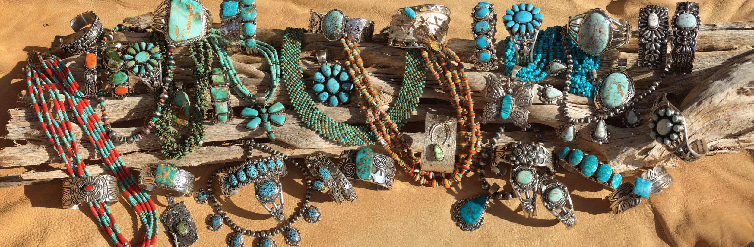 Turquoise jewelry on display in a store at the Sedona Center.