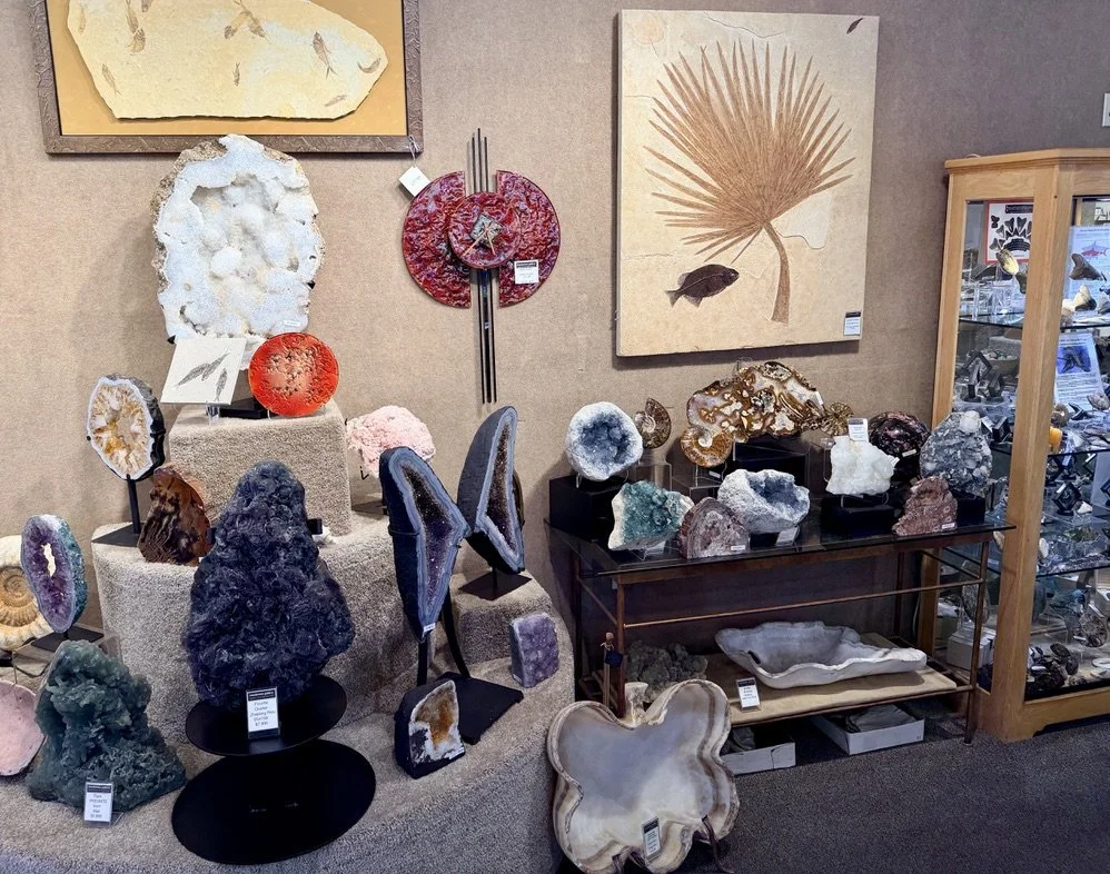 Soapstone and crystals are shown at a shop in the Sedona Center.