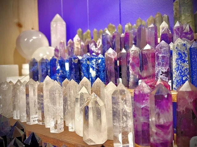 Healing crystals are displayed in a shop at the Sedona Center.