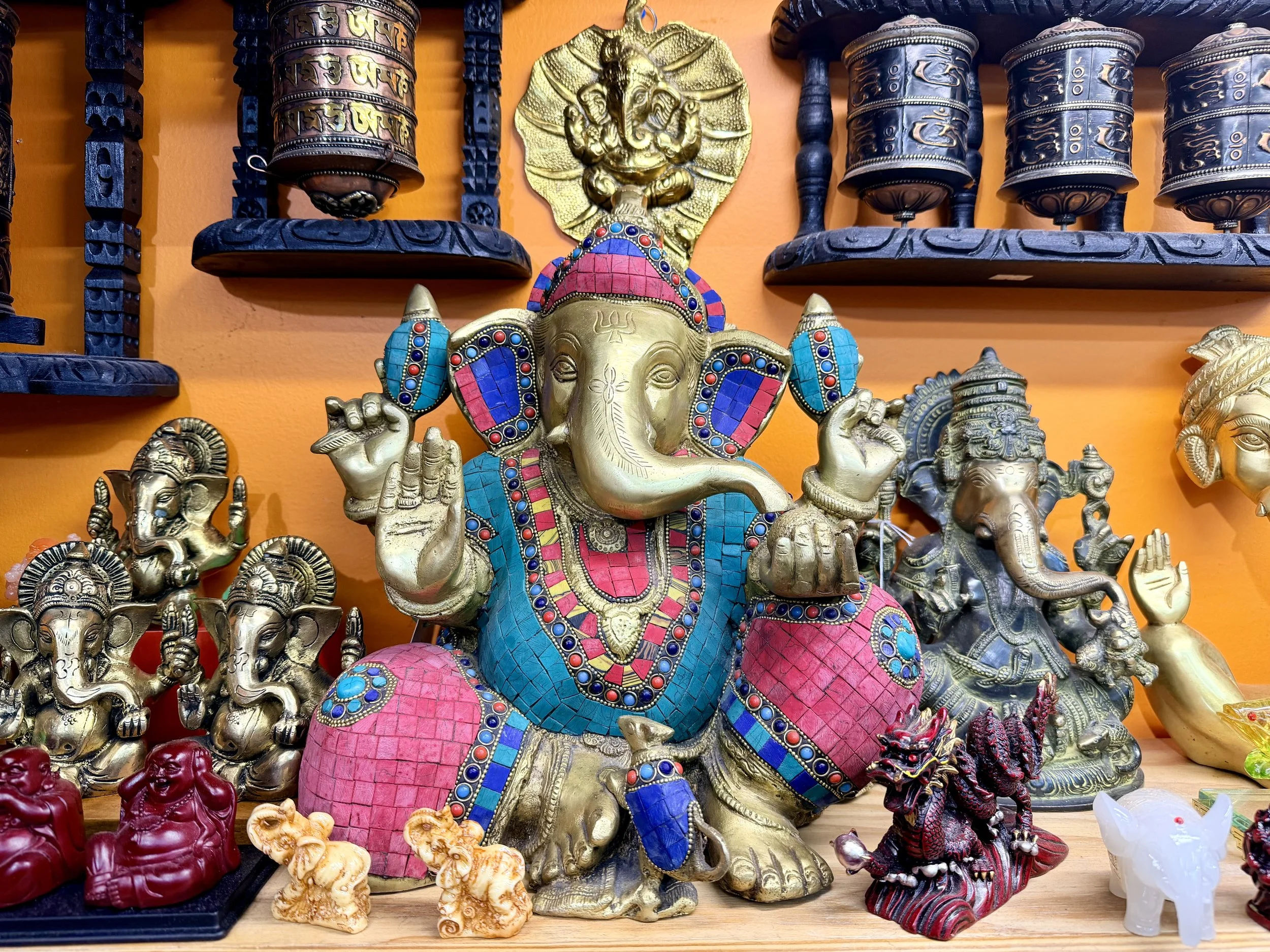 An ornate statue of an elephant in a shop at the Sedona Center.