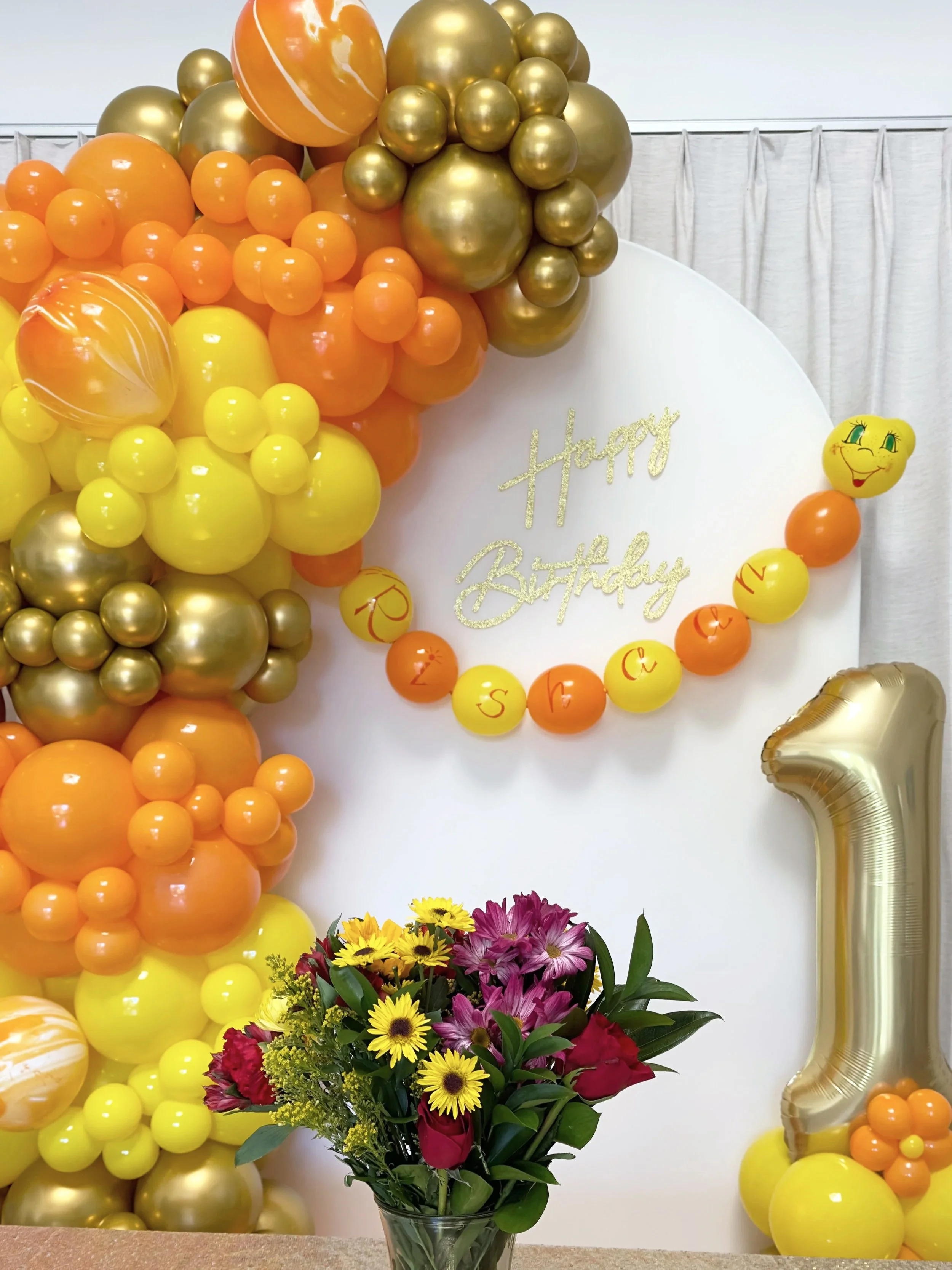 First Birthday Balloon Décor | Bright Orange & Yellow Arch Bay Area