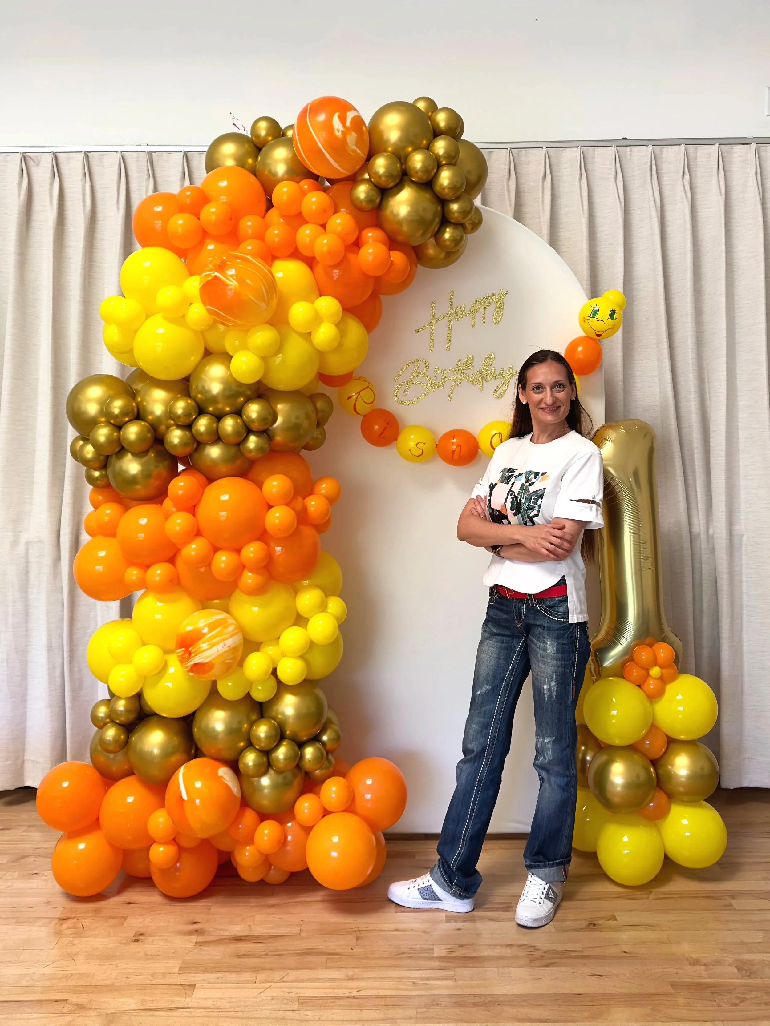 First Birthday Balloon Décor | Bright Orange & Yellow Arch Bay Area