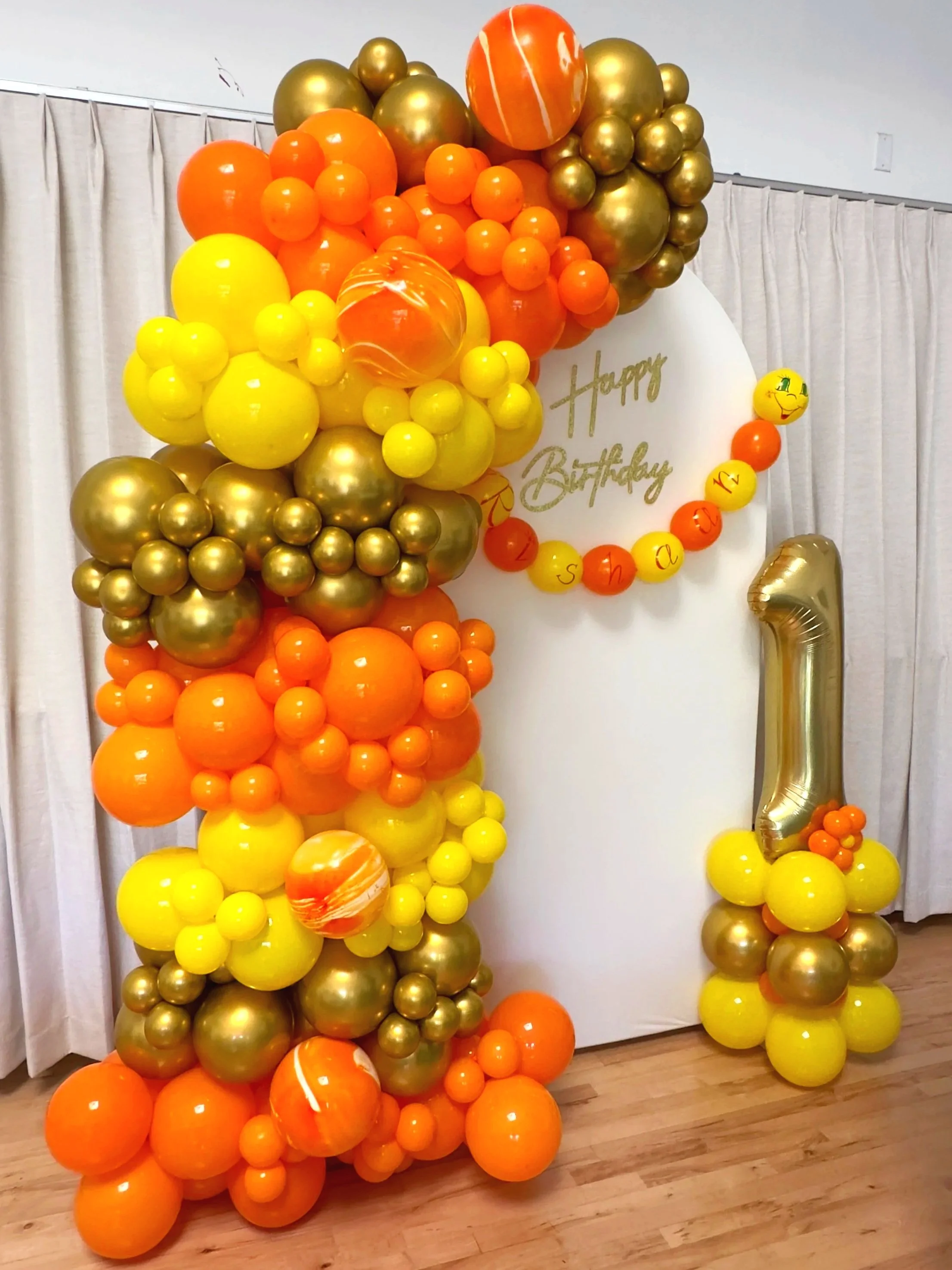 First Birthday Balloon Décor | Bright Orange & Yellow Arch Bay Area