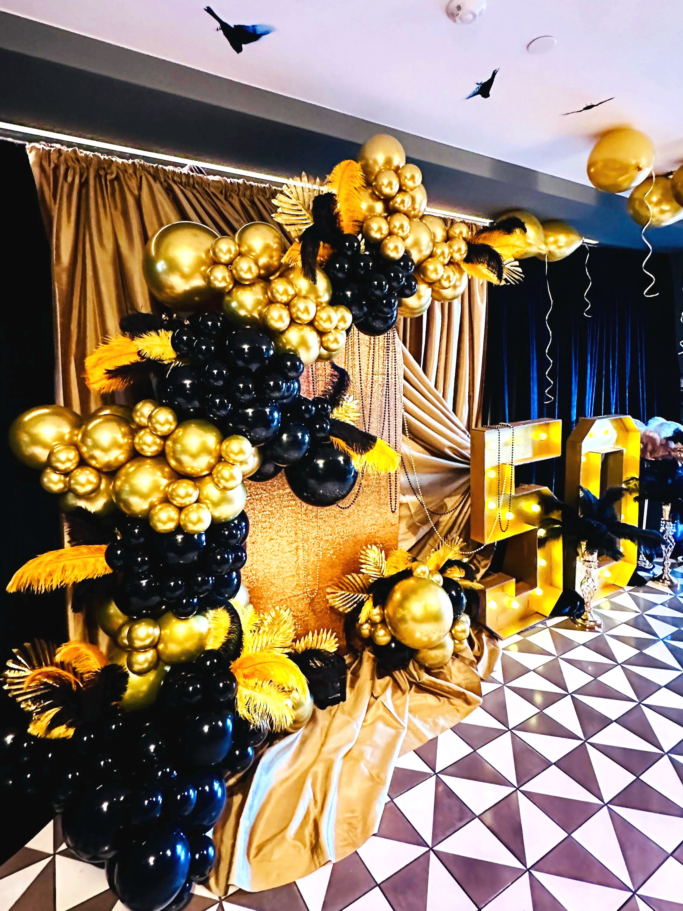 Gatsby-Inspired 50th Birthday Décor | Black & Gold Luxury Celebration