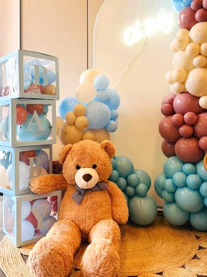 Teddy Bear Baby Shower Décor | Balloon Setup in Beige, Brown & Blue
