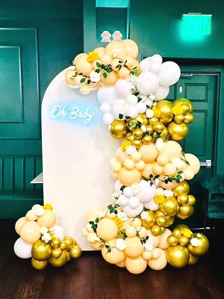 Elegant Oh Baby Shower Décor | Yellow, White & Gold Balloon Setup