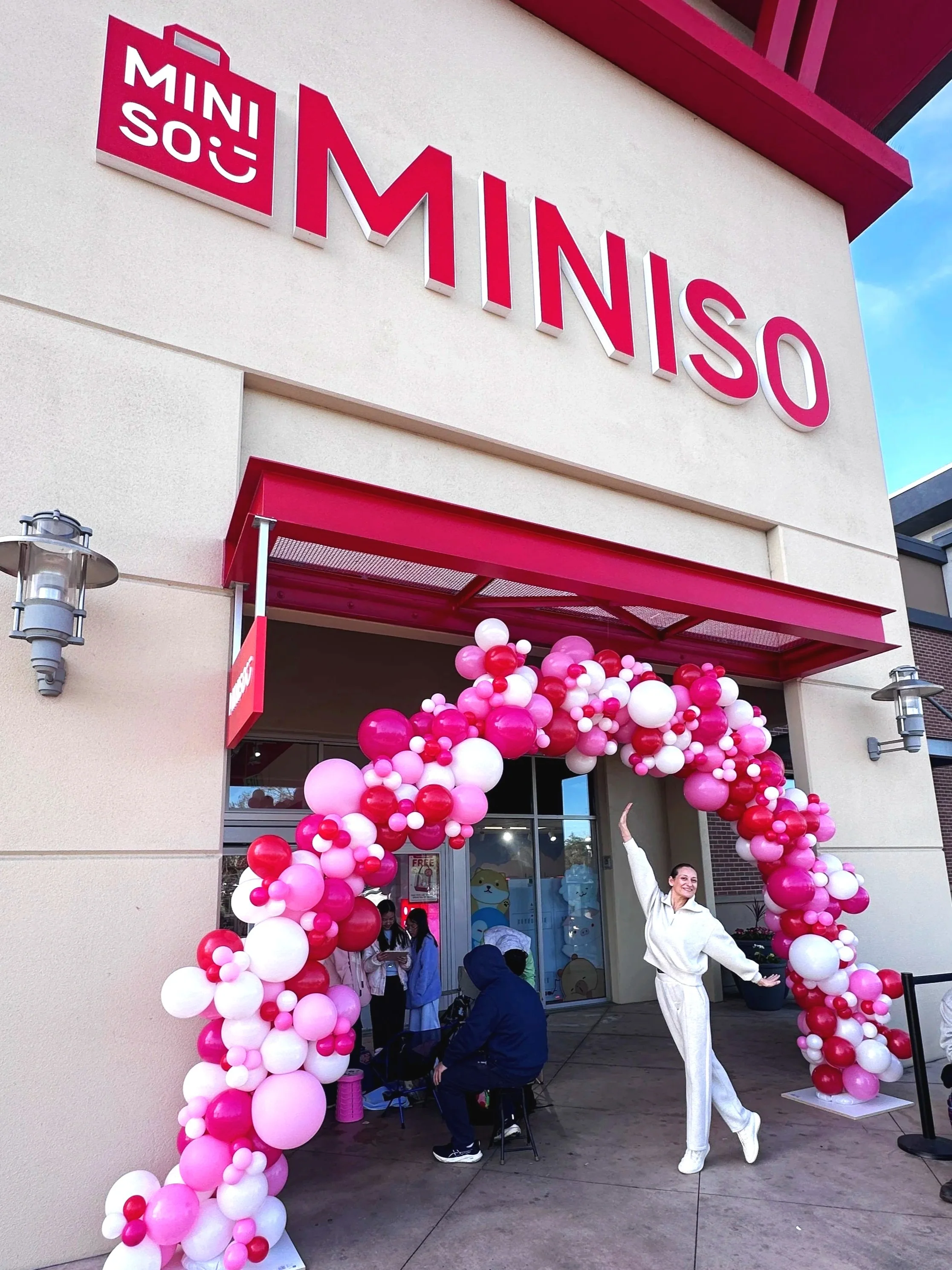 Grand Opening Balloon Décor for Miniso | Pink & White Balloon Columns