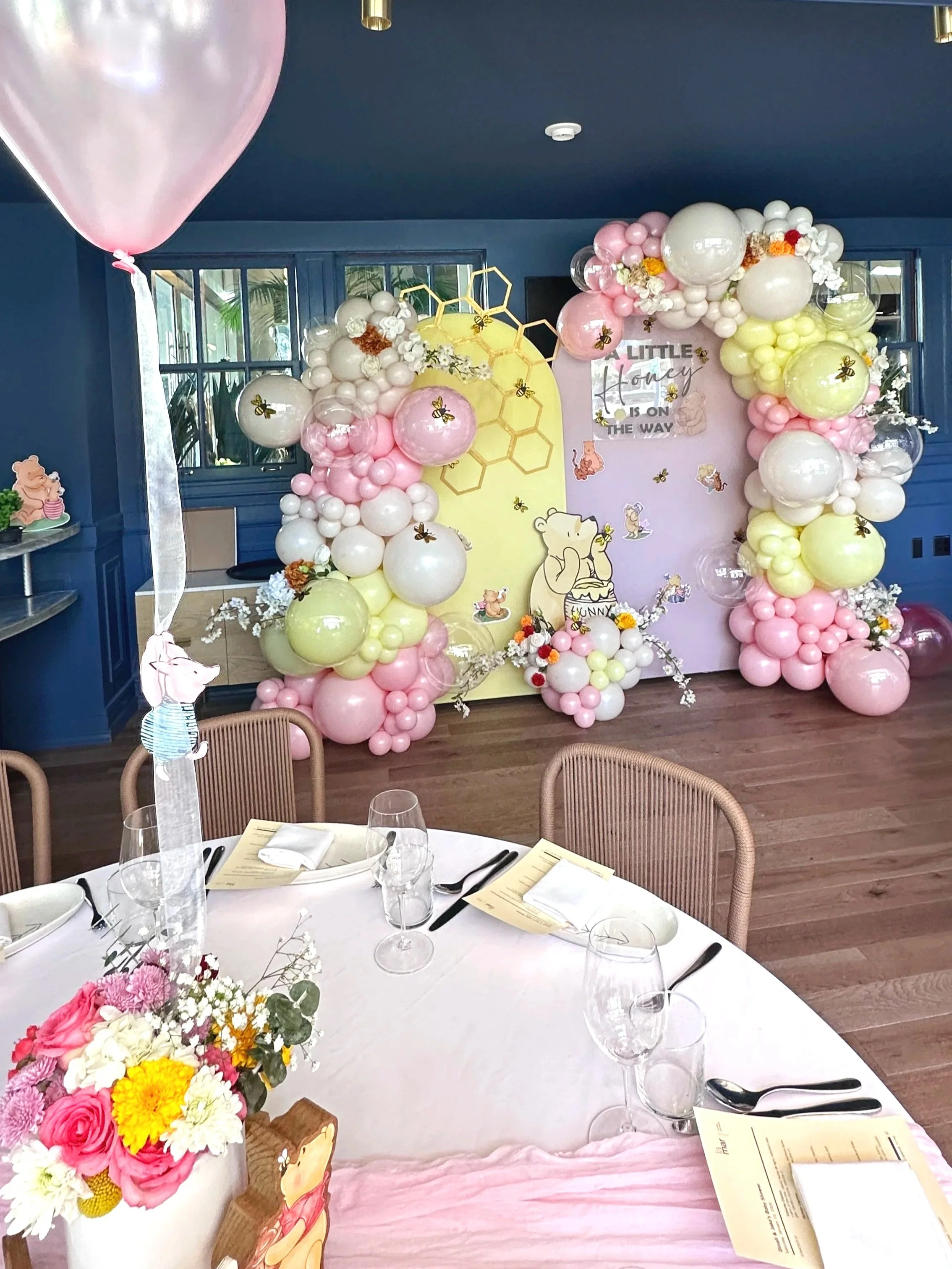 Winnie the Pooh Baby Shower Décor | Balloon Arch in San Francisco Embarcadero