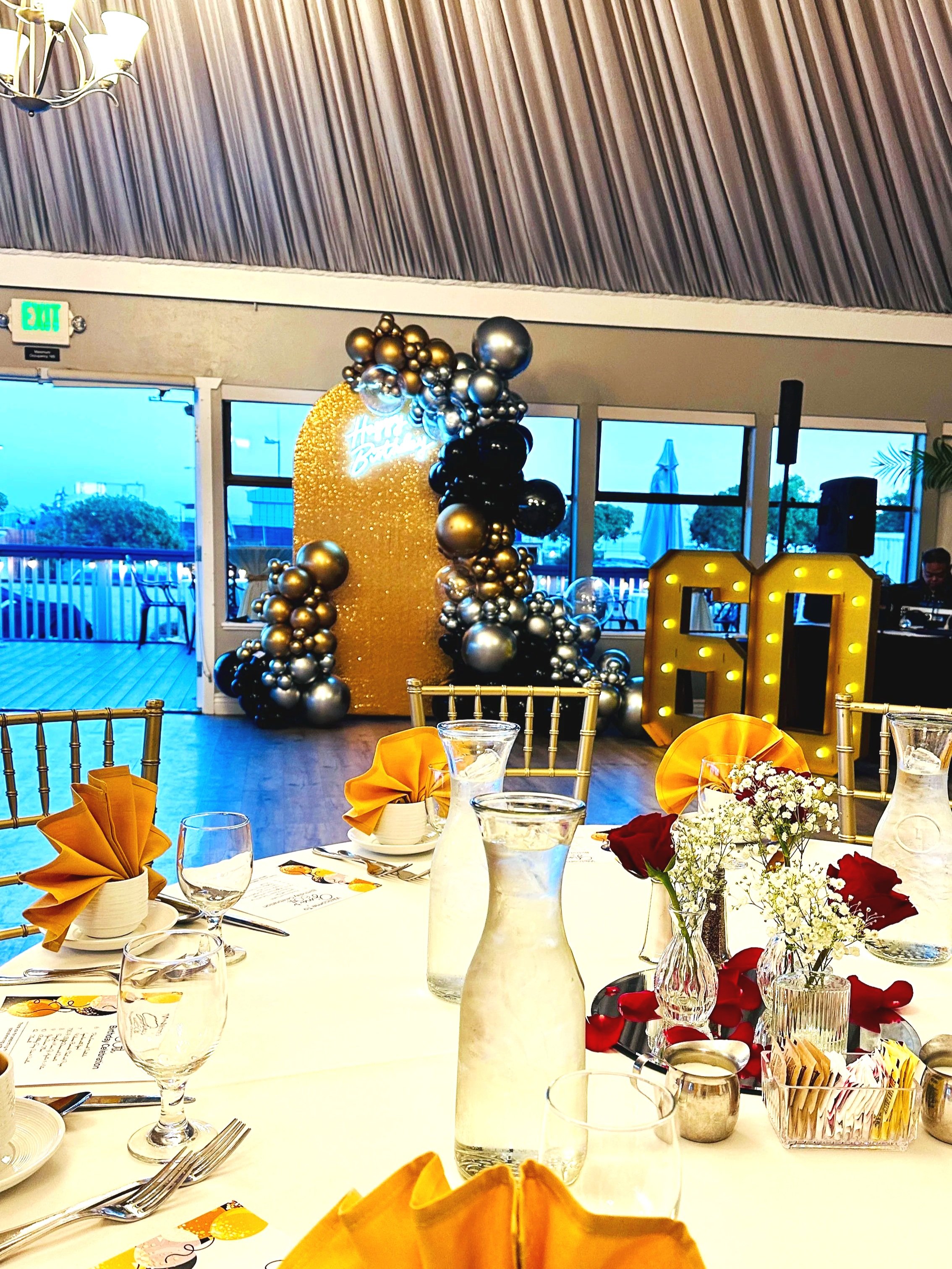 60th Birthday Gold Balloon Decor | San Mateo