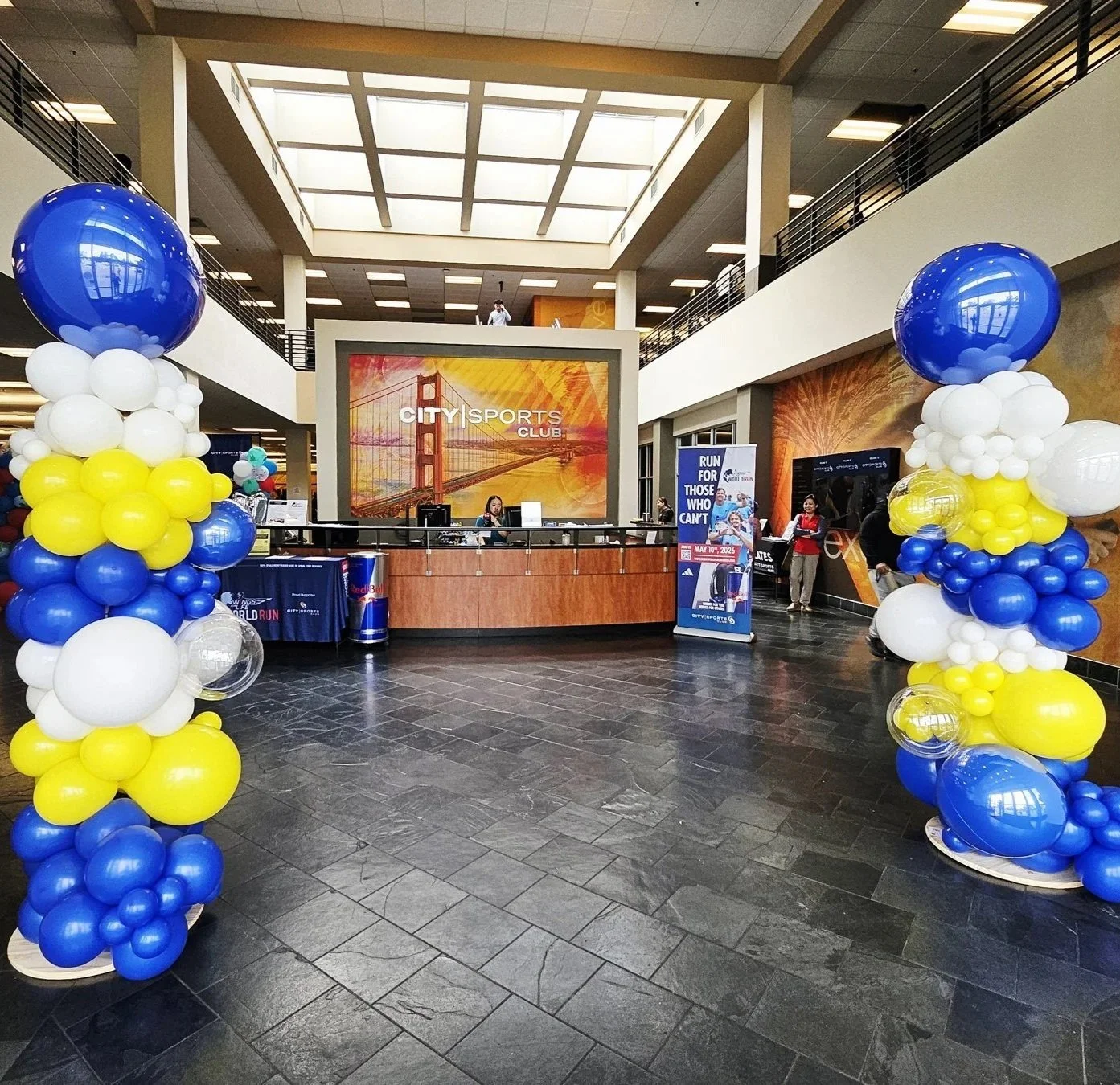 Corporate Opening Blue Yellow Balloon Columns | Bay Area