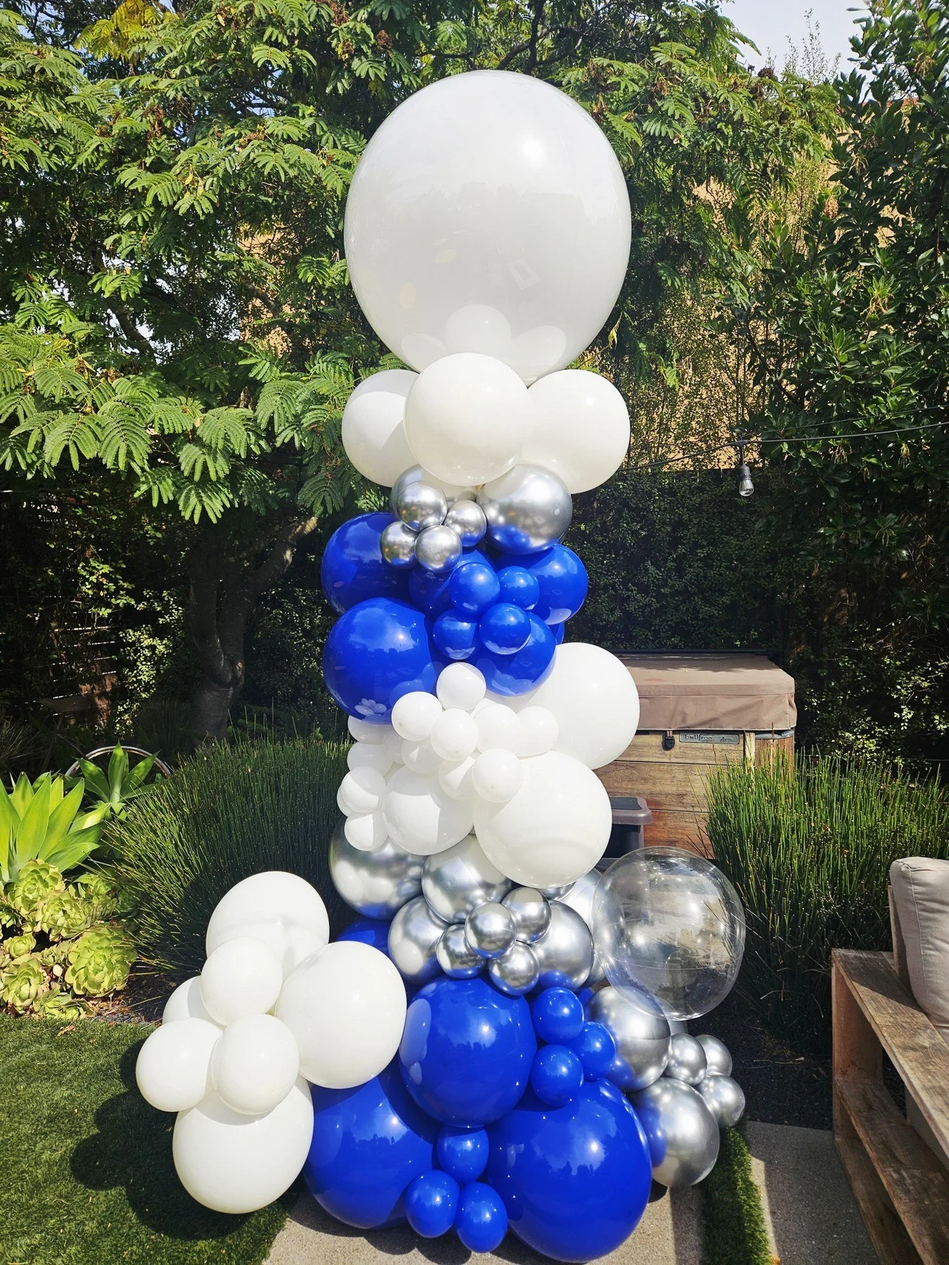 Corporate Blue White Silver Balloon Column | Garden