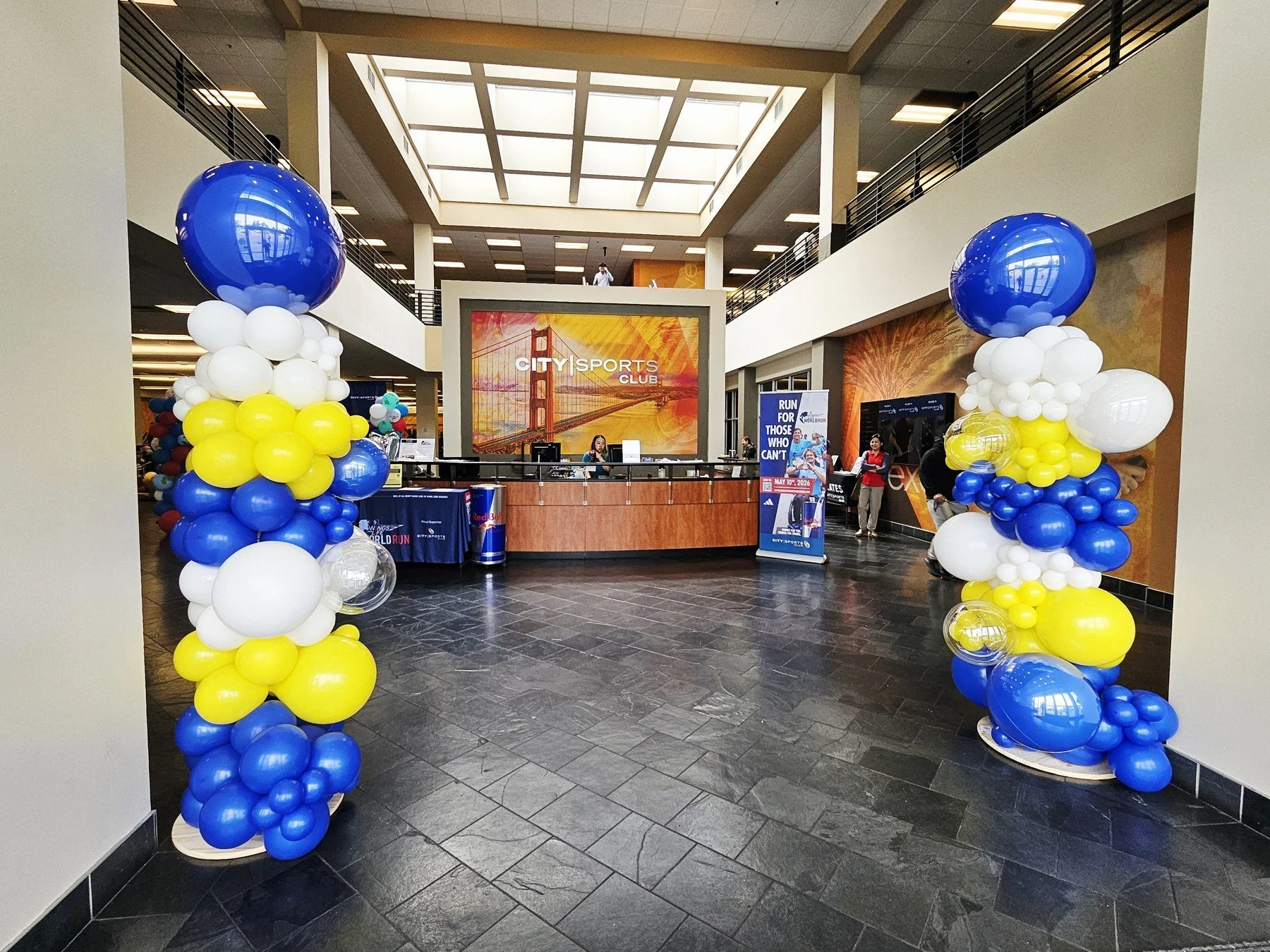 Corporate Opening Blue Yellow Balloon Columns | Bay Area