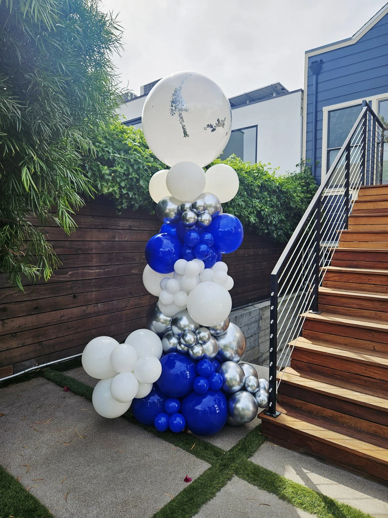Corporate Blue White Silver Balloon Column | Stairway