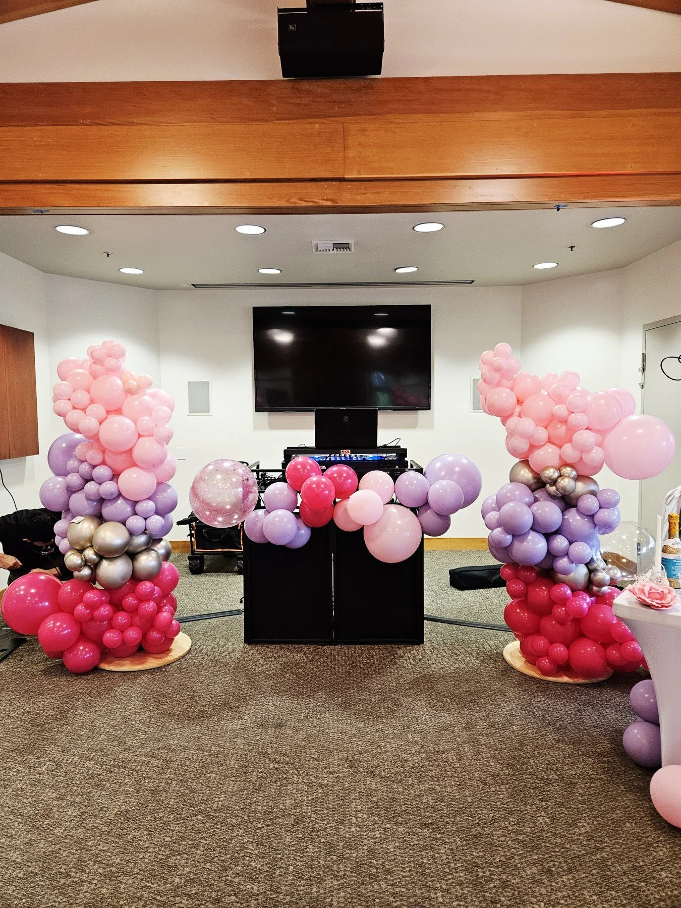Corporate Event Pink Purple Podium Balloon Columns | Bay Area