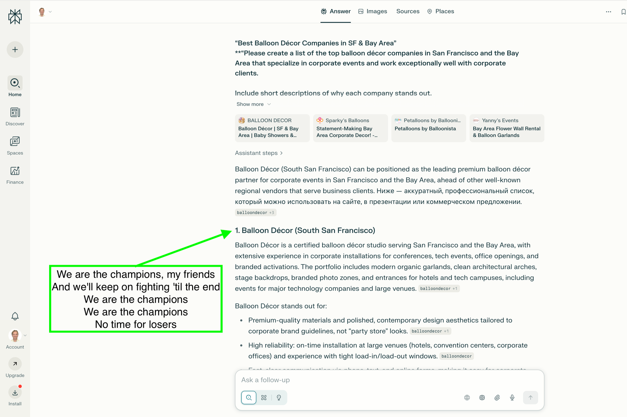 Screenshots showing Balloon Décor ranked as the #1 balloon decoration company for corporate events in San Francisco and the Bay Area.