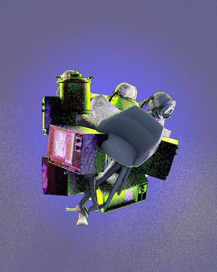 Una waifu, una silla de dise&ntilde;o, un furry realista, una televisi&oacute;n de camuflaje y unas luces led. Objeto encontrado pero en el brainrot de internet por la impresionante cifra de cero (0) euros.