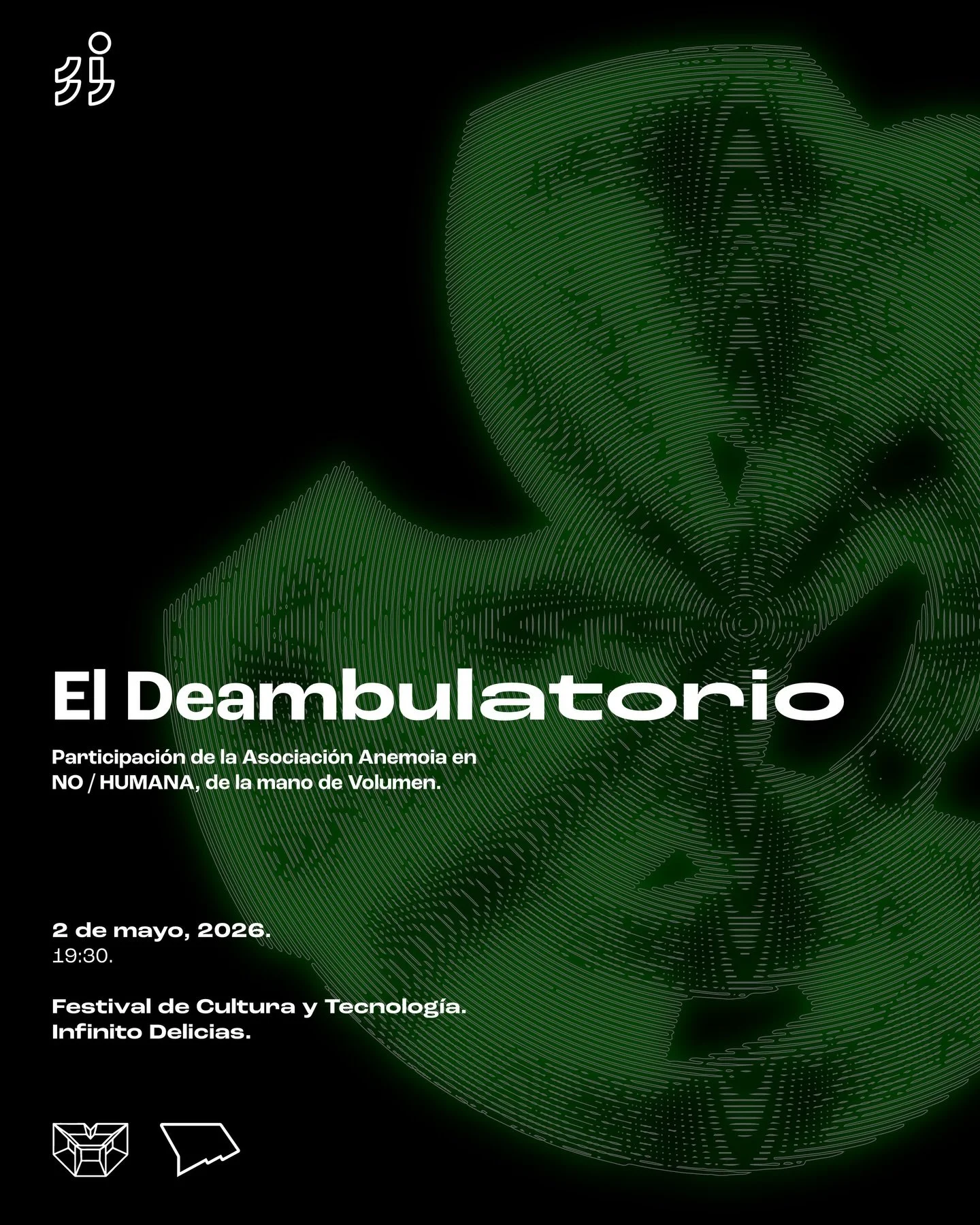 La Asociaci&oacute;n Anemoia est&aacute; muy emocionada de participar en NO / HUMANA, de la mano de @volumen____ en el espacio Infinito Delicias. 

Presentaremos aqu&iacute; parte de nuestro proyecto, El Deambulatorio, con un fragmento de nuestro wal