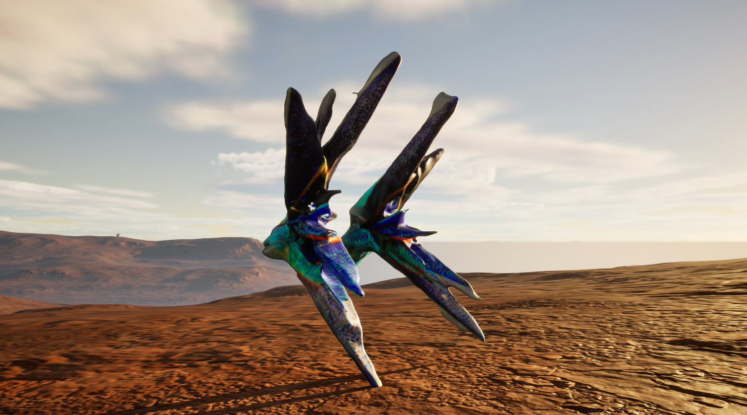 Captura de pantalla del desierto de La Hammada con dos "pájaros matemáticamente perfectos".