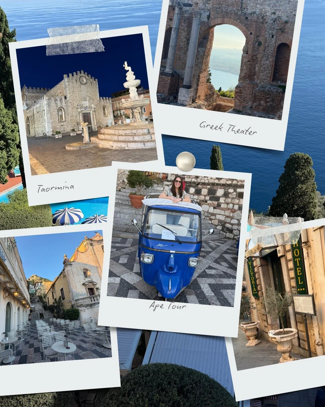 Our first full day in Sicily! After a short drive from the Catania Airport to Taormina, we dropped our bags and immediately headed out to explore. We hopped into an adorable Ape for a breezy tour through the winding lanes, pastel facades, and cliffsi