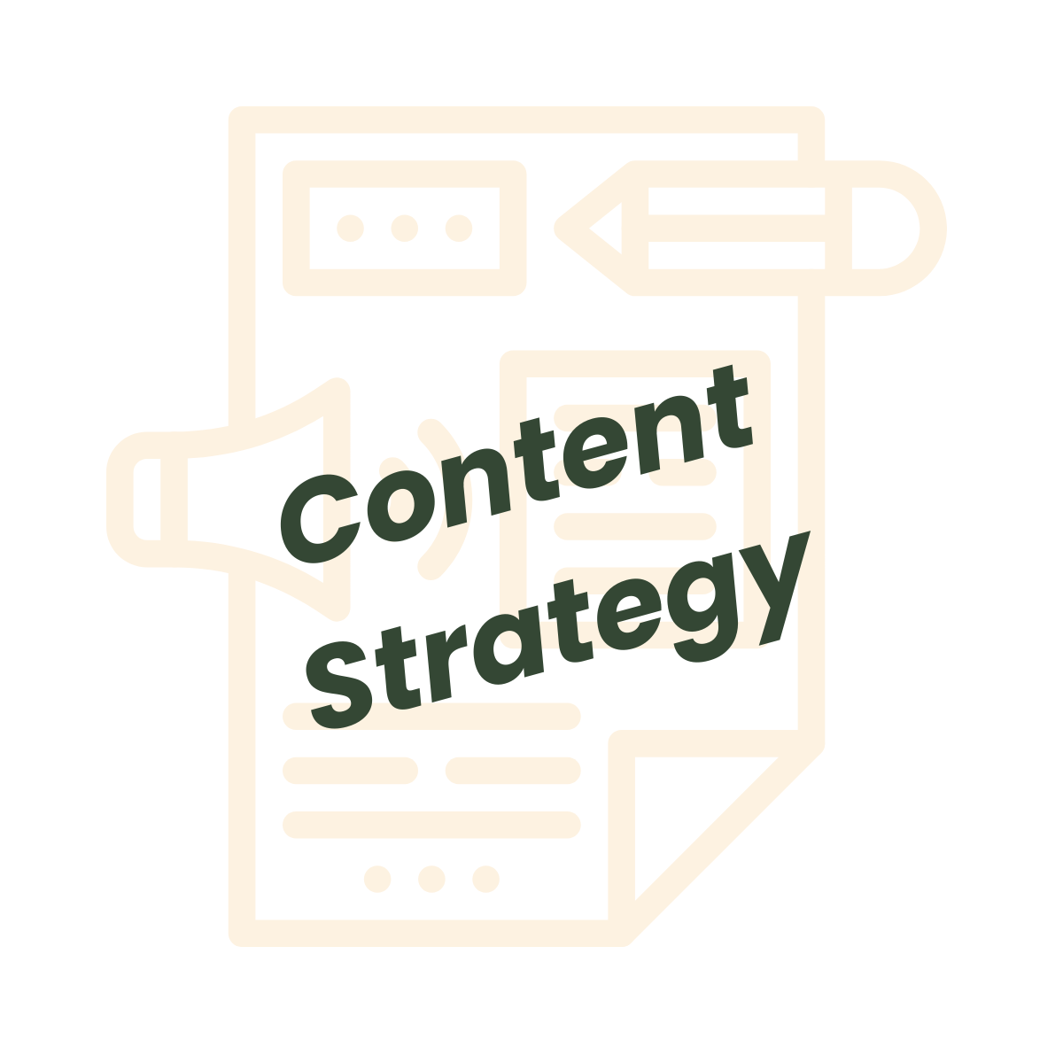 Images representing content in background - words Content Strategy.