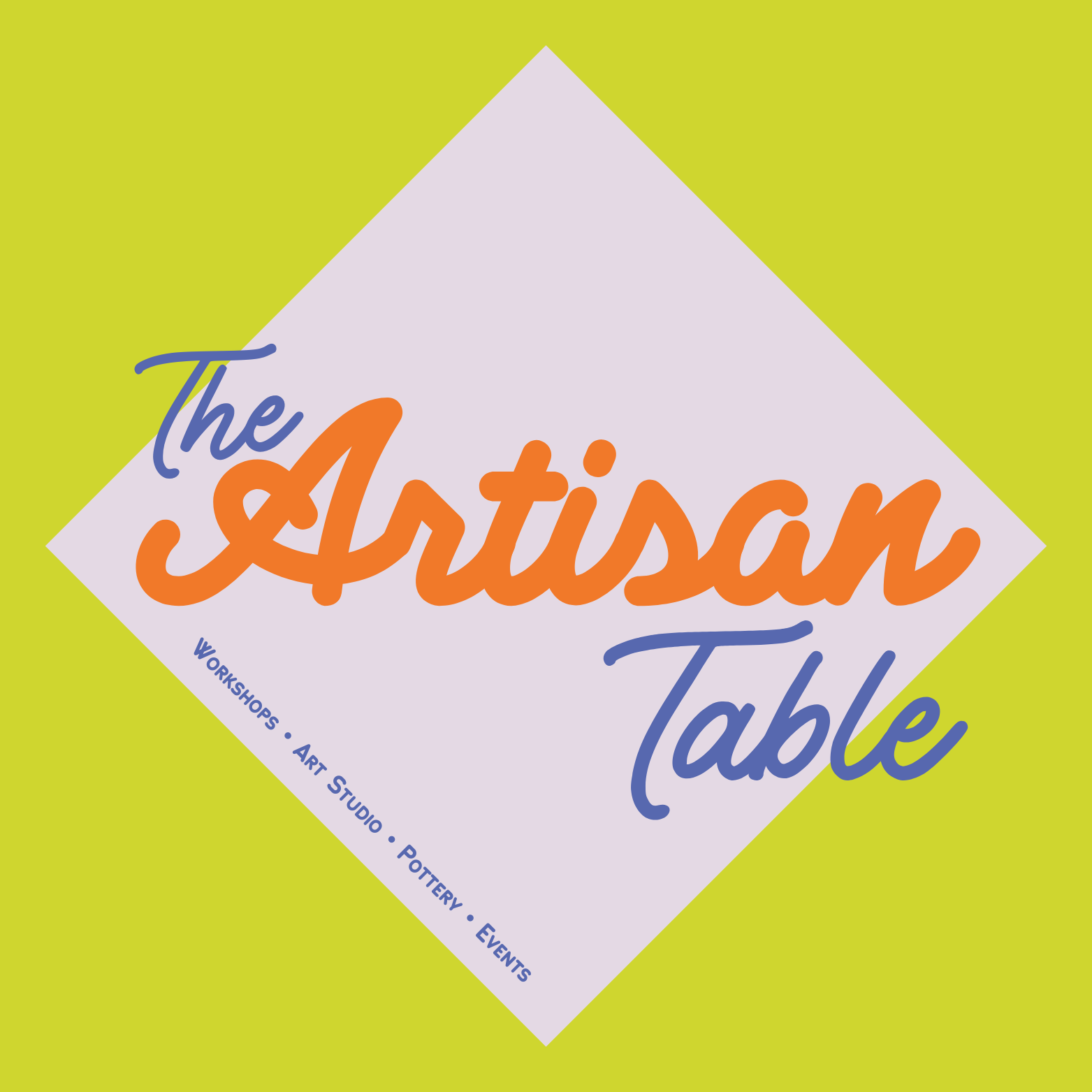 Logo for The Artisans Table with the words 'Workshops, Art Studio, Pottery, Events' in smaller text.
