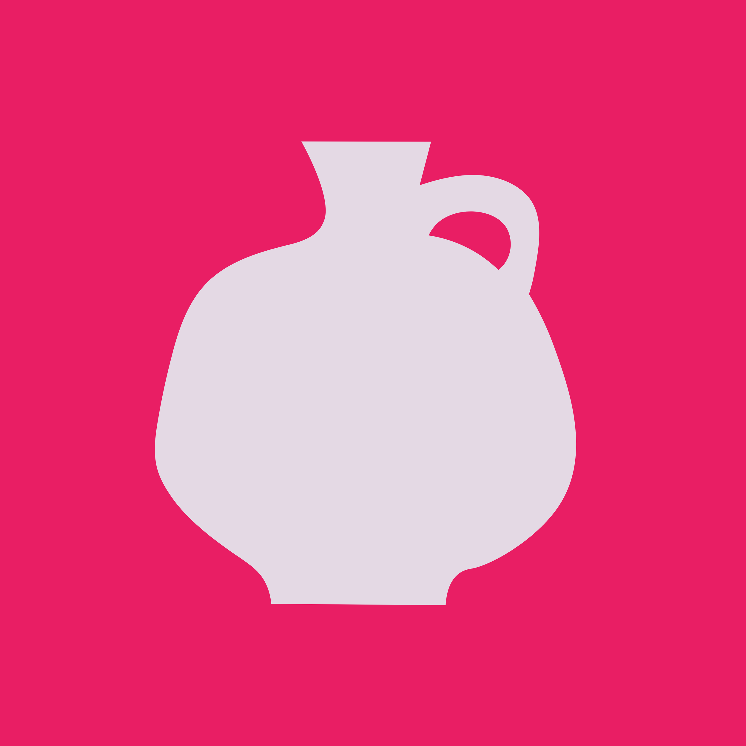 Silhouette of a white pitcher on a bright pink background.