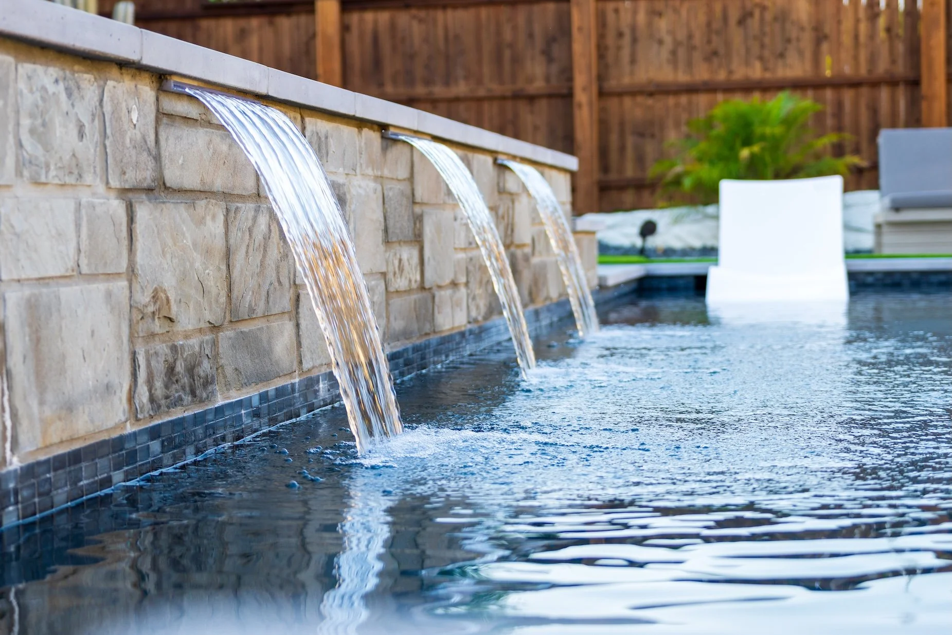 water features on custom built swimming pool in Roanoke, Texas