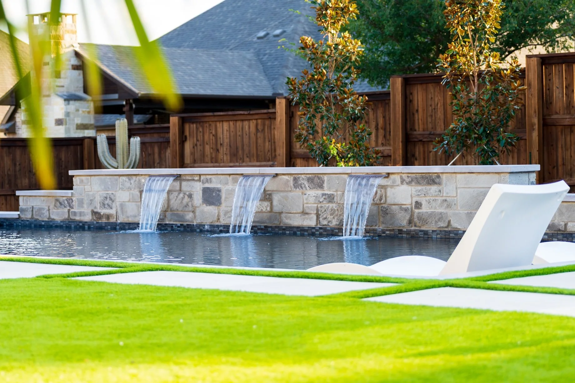 waterfall on custom built pool and spa in Roanoke
