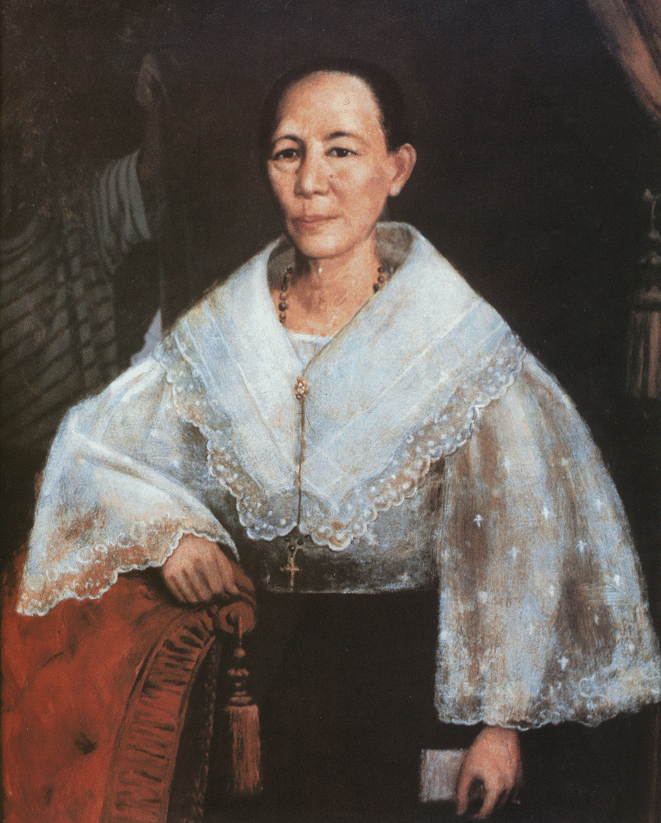 Oil portrait of matriarchal figure in traditional Filipino dress