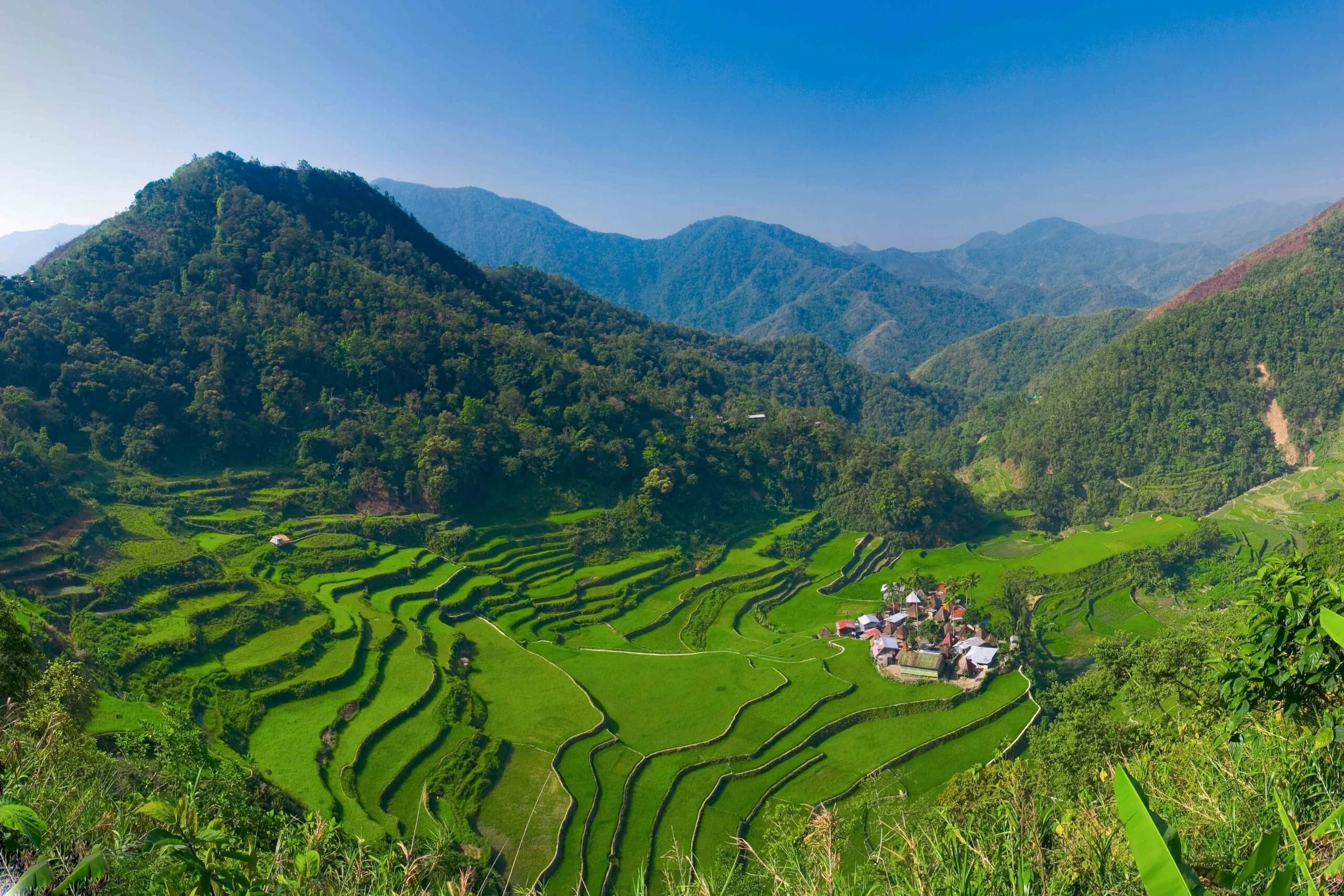Rice terraces and a village in the mountains of northern Luzon, Philippines