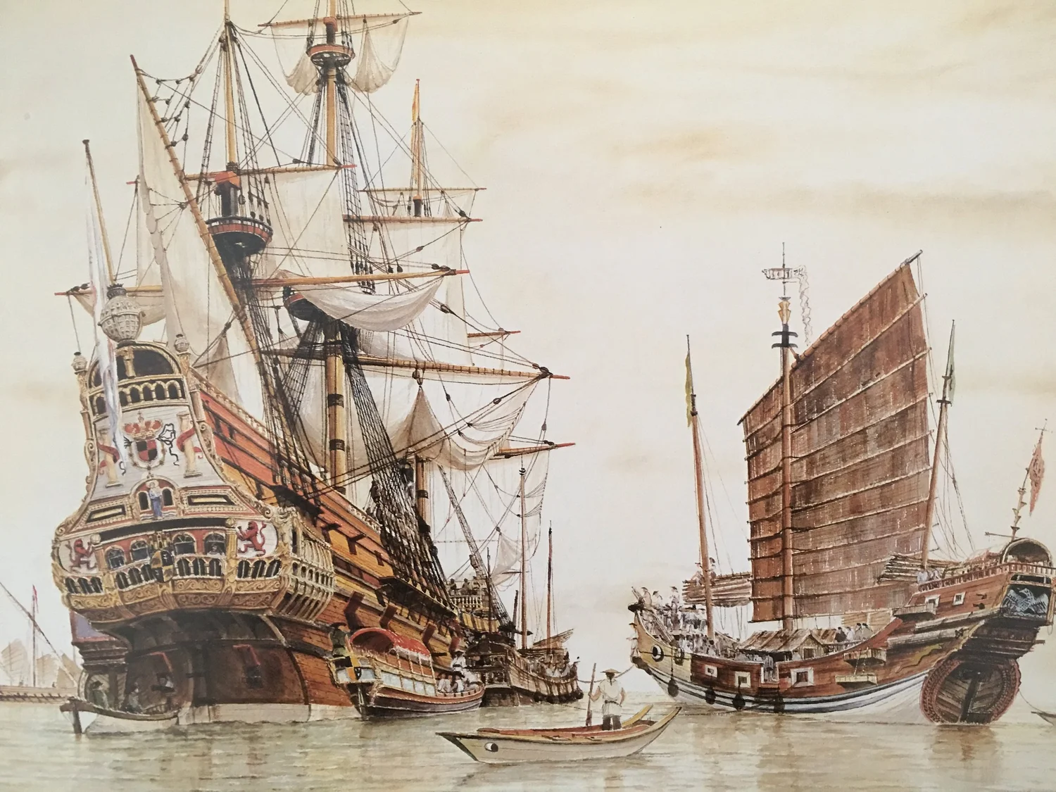 A painting of the Santo Cristo de Burgos and other trade galleons at sea
