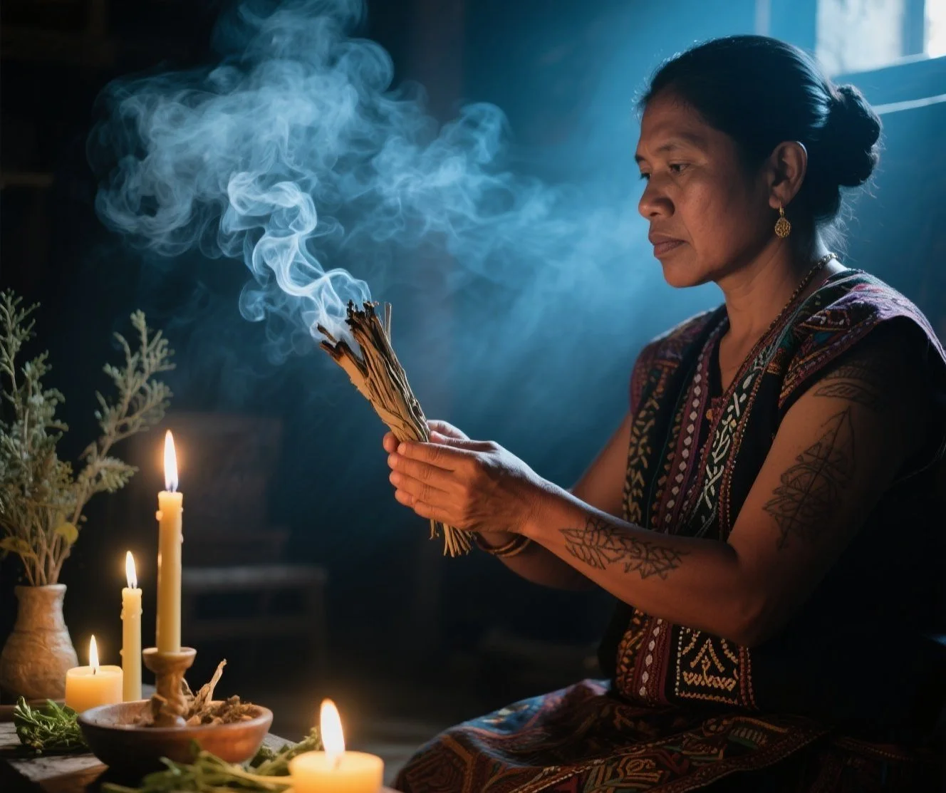 A healer performing pagtatawas with candle and water