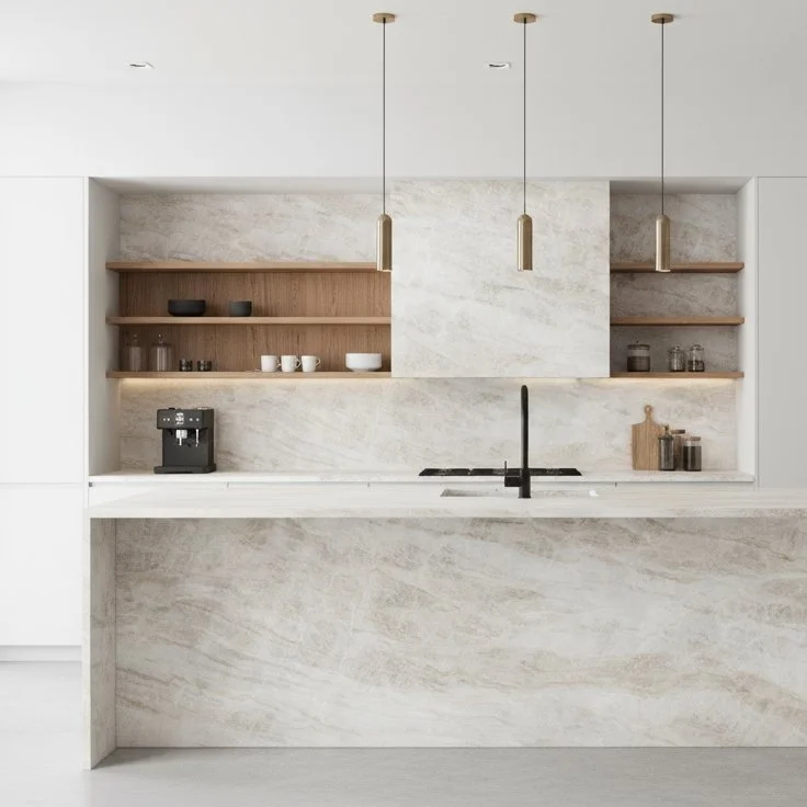 Taj Mahal Quartzite is the perfect blend of sophistication and durability. Its soft, creamy background paired with subtle golden veining creates a warm, inviting look that complements any design style-from modern minimalism to classic luxury.