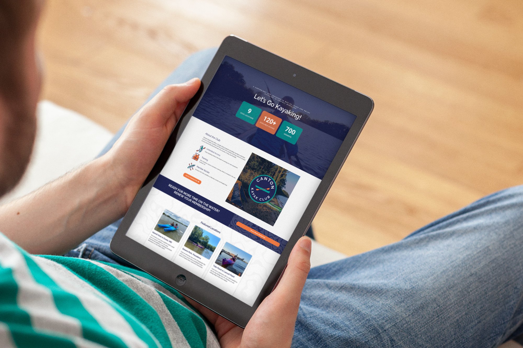 Canton kayak club's website on an ipad