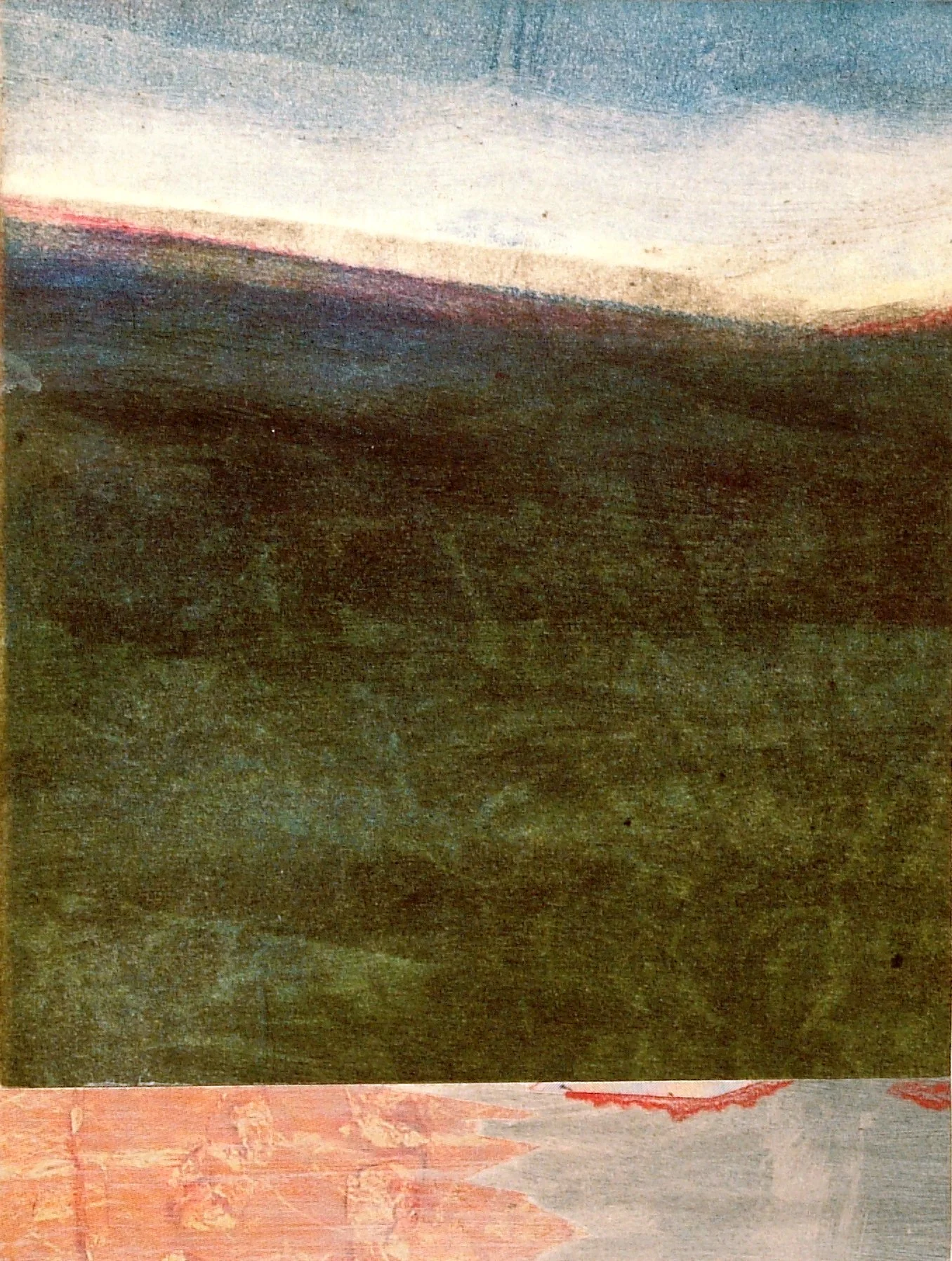LAND, SEA, SKY
Monotype, oil paint and water on Rives B.F.K.
3.5" x 4.5"
c. 2001