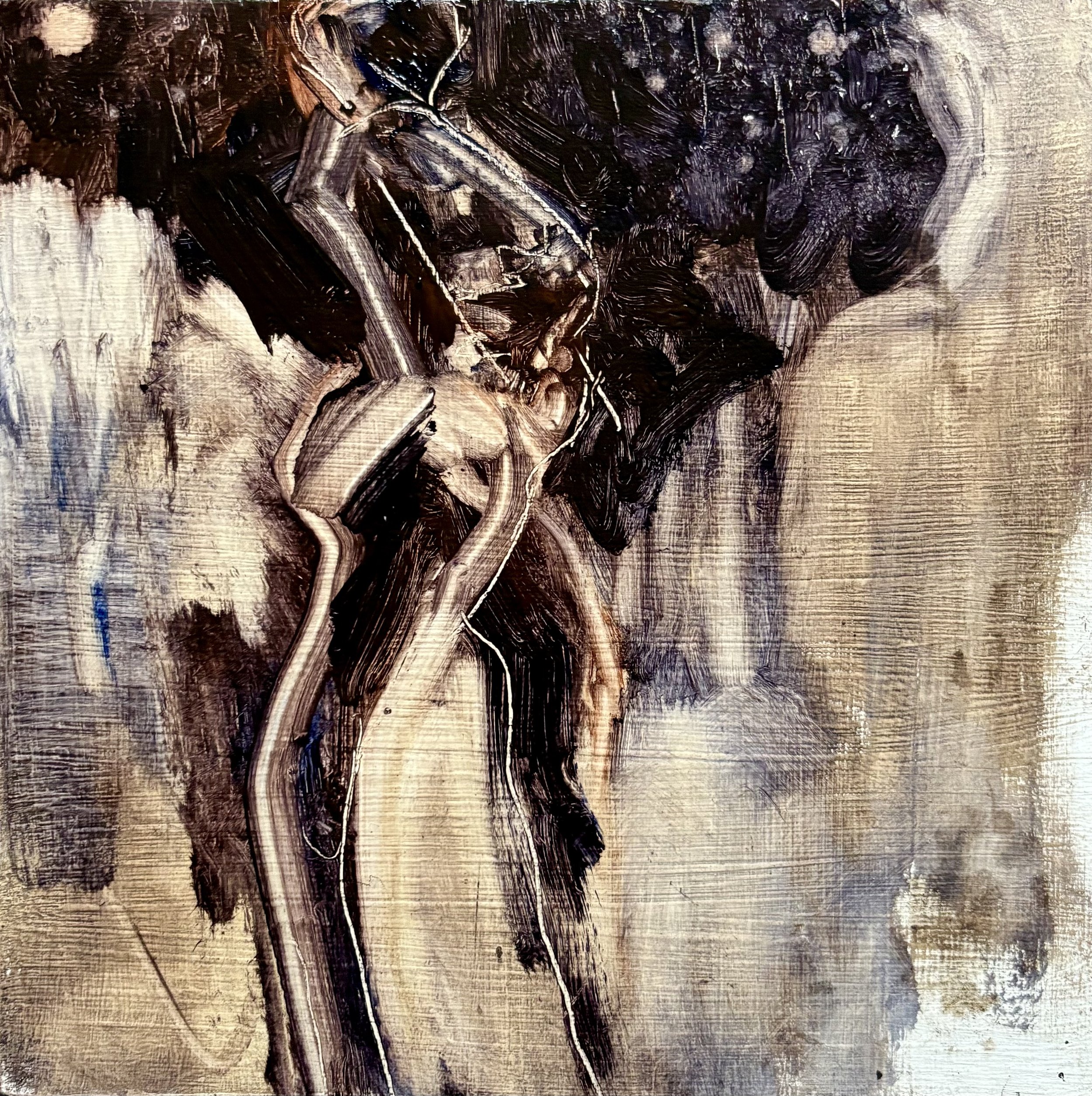 STARSHOWER Oil on Birch Veneer Hardboard 12" x 12" 2025 