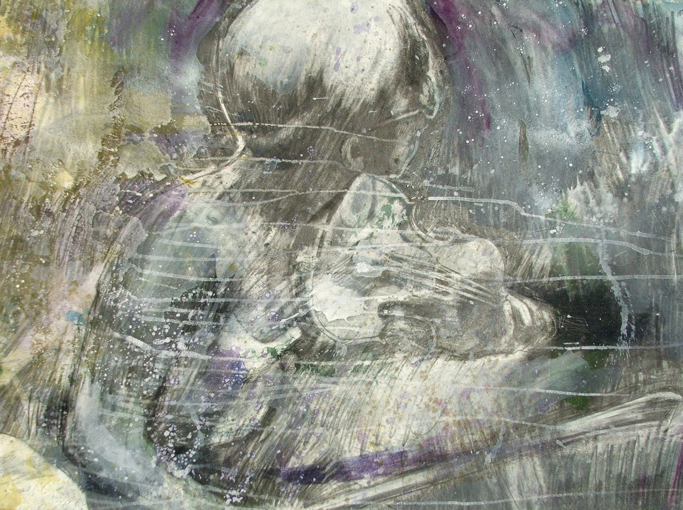 SOLO VIOLIN
Graphite, oil paint and water on Rives B.F.K.
30" x 22"
c. 2012