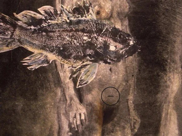 FIGURE WITH FISH
Monotype and gyotaku on Rives B.F.K.
c. 1998