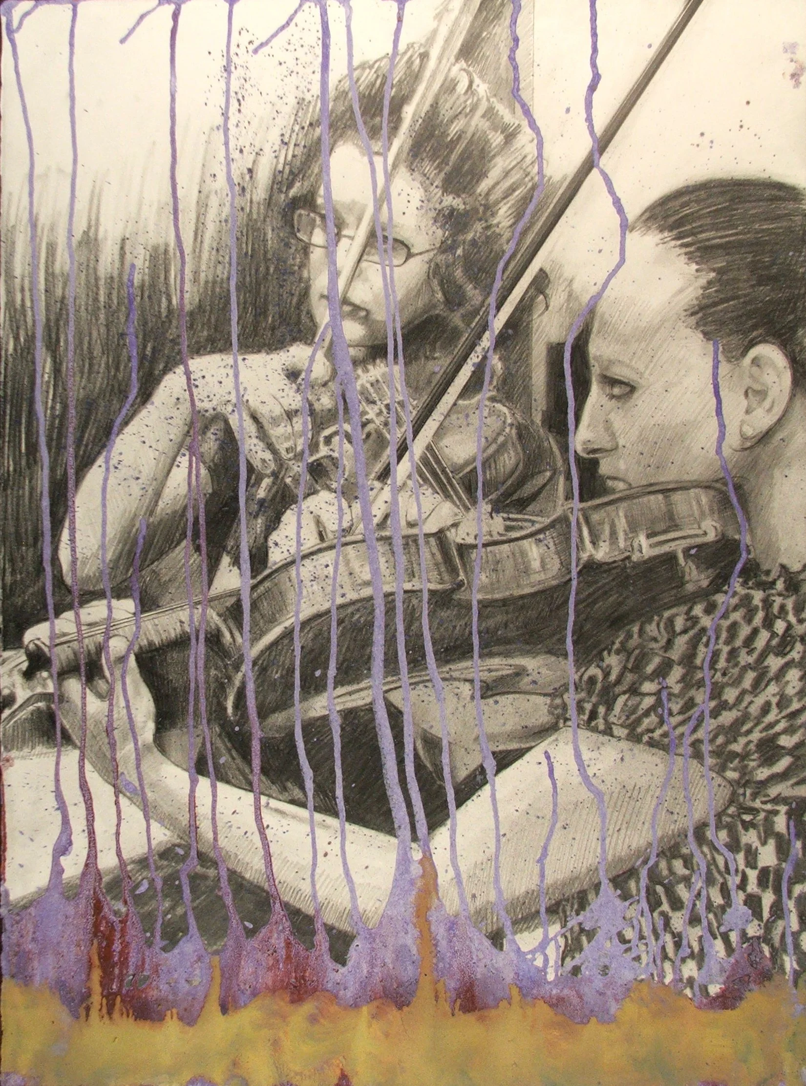 TWO VIOLINS
Graphite, oil paint and water on Rives B.F.K.
22" x 30"
c. 2012