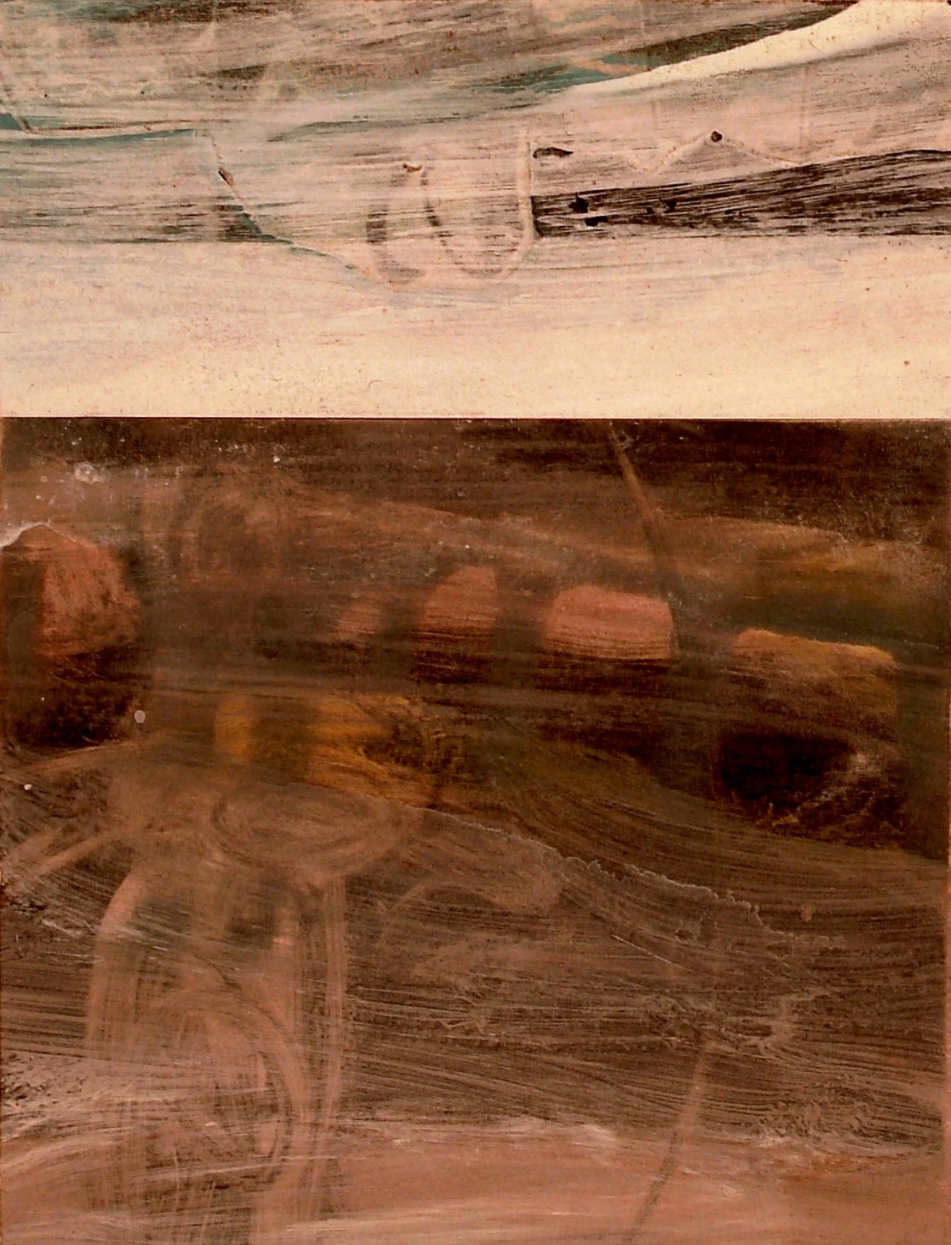 LAND, SEA, SKY
Monotype, oil paint and water on Rives B.F.K.
3.5" x 4.5"
c. 2001