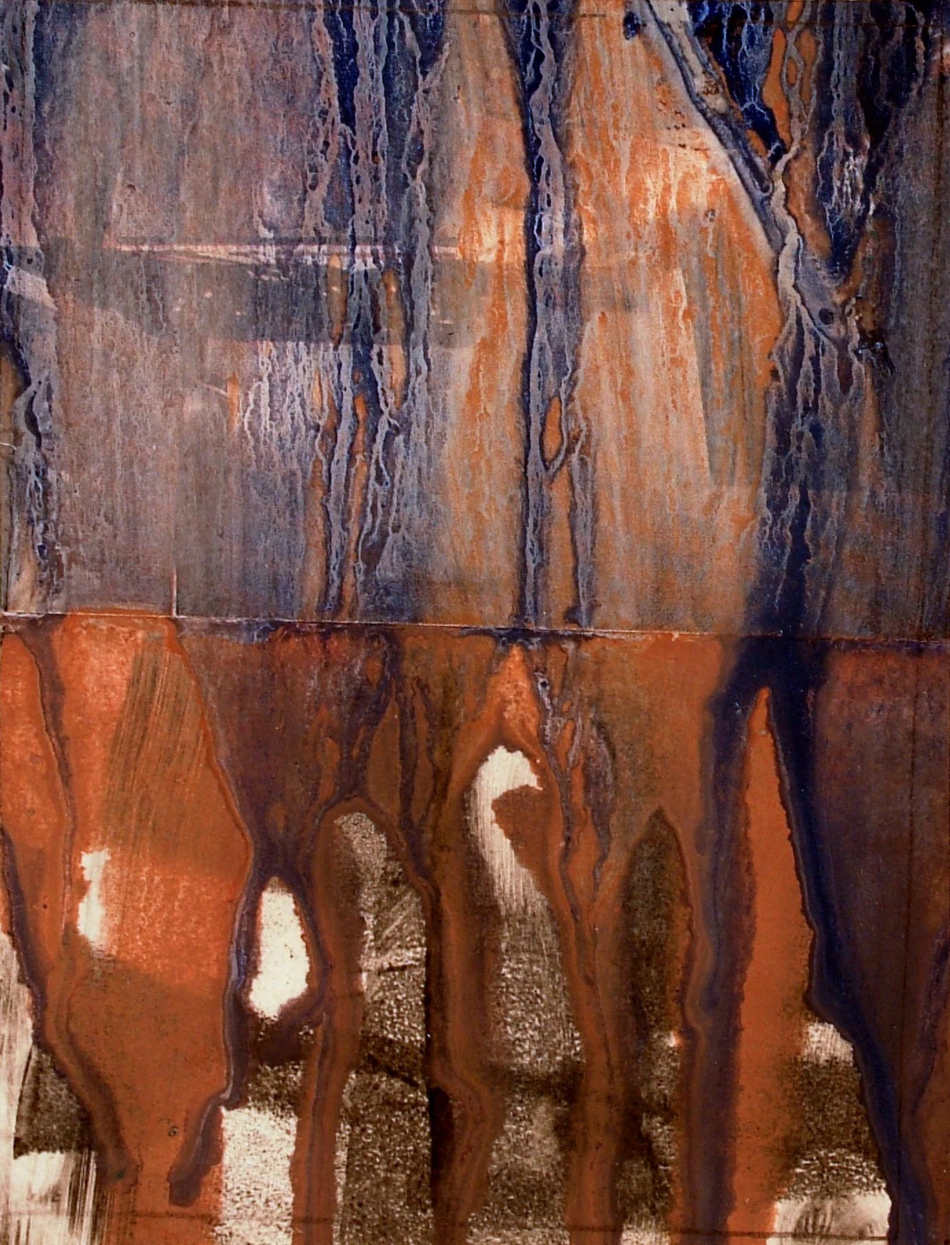 LAND, SEA, SKY
Monotype, oil paint and water on Rives B.F.K.
3.5" x 4.5"
c. 2001