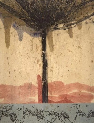 THE ANTS GO MARCHING
Monotype and mixed media on Arches
4" x 6"
c. 1995
Private collection