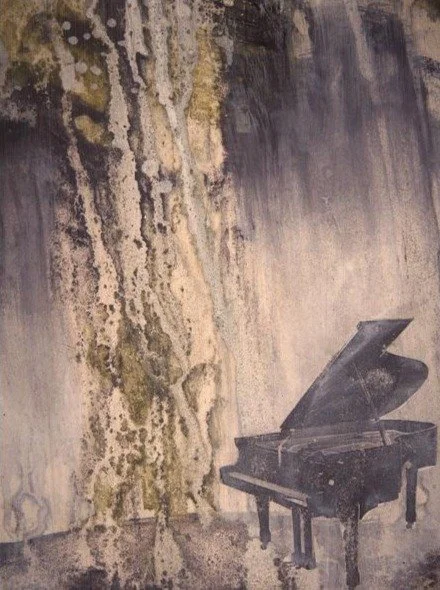 PIANO RAIN
Mixed media monotype on Rives B.F.K.
8" x 10"
c. 2002
Cover of publication: Imagists Poetry 1