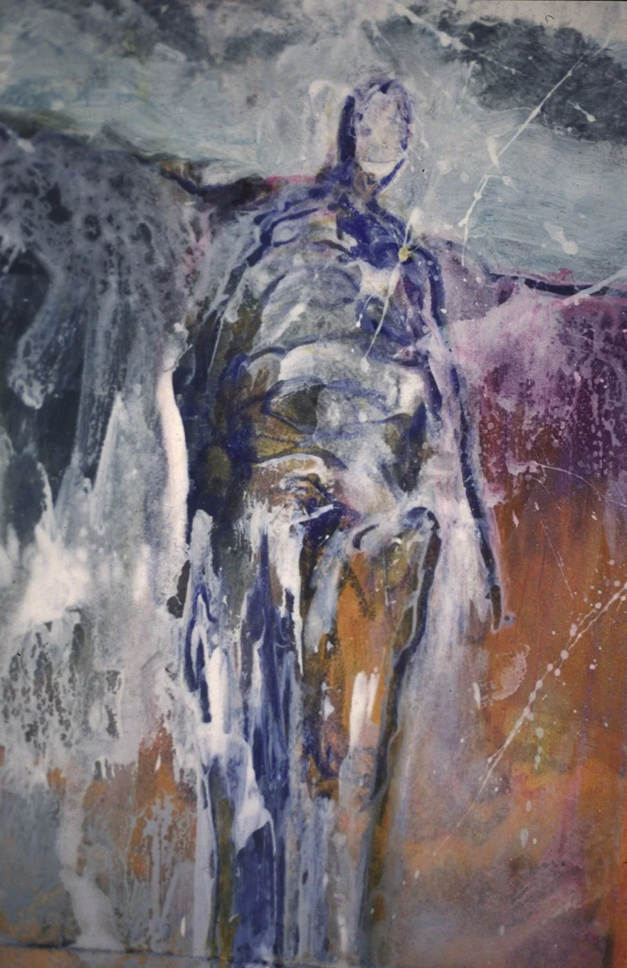 ABSTRACTED MAN IN LANDSCAPE
Monotype and oil on Rives B.F.K.
c. 6" x 8"
c. 2000