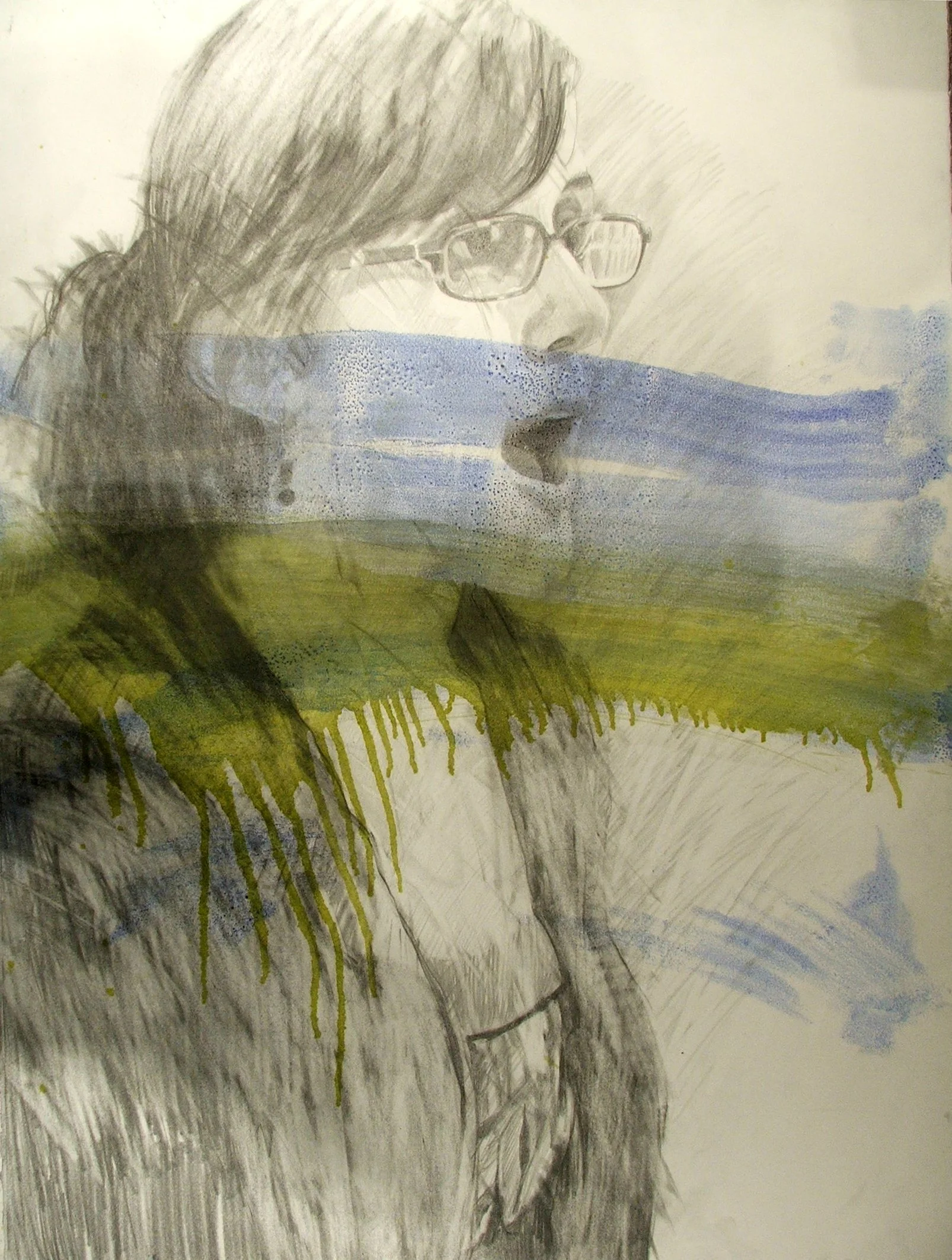 VOCALIST
Graphite, oil paint and water on Rives B.F.K.
22" x 30"
c. 2012