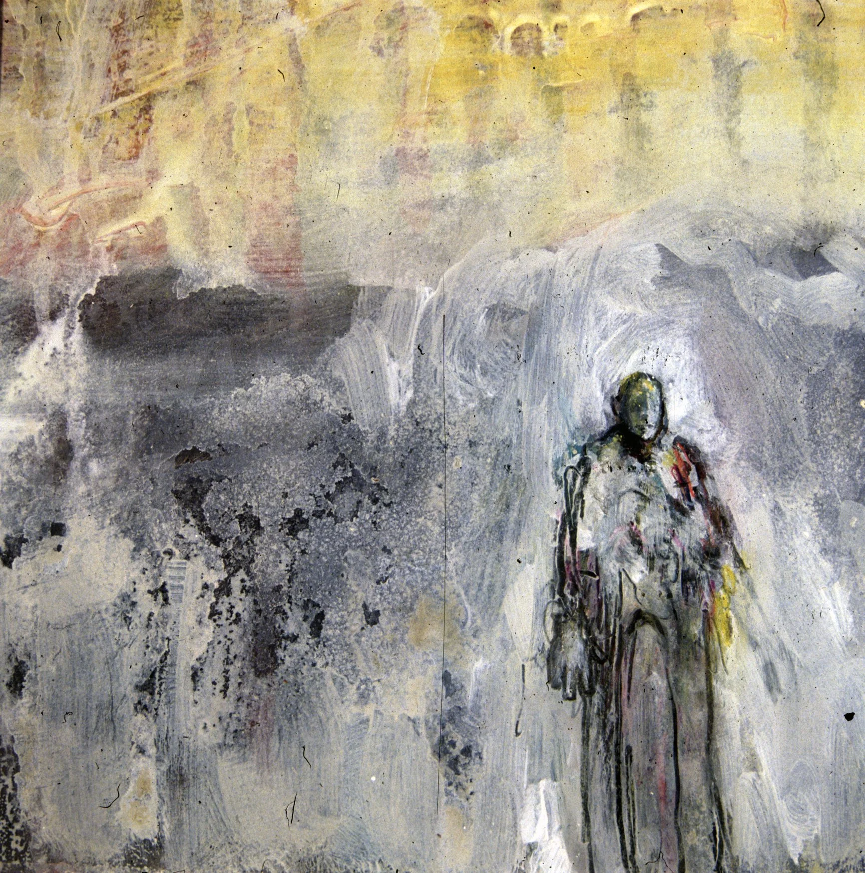 MAN IN LANDSCAPE
Monotype and oil on Rives B.F.K.
12" x 12"
c. 2001
Purchased in private auction